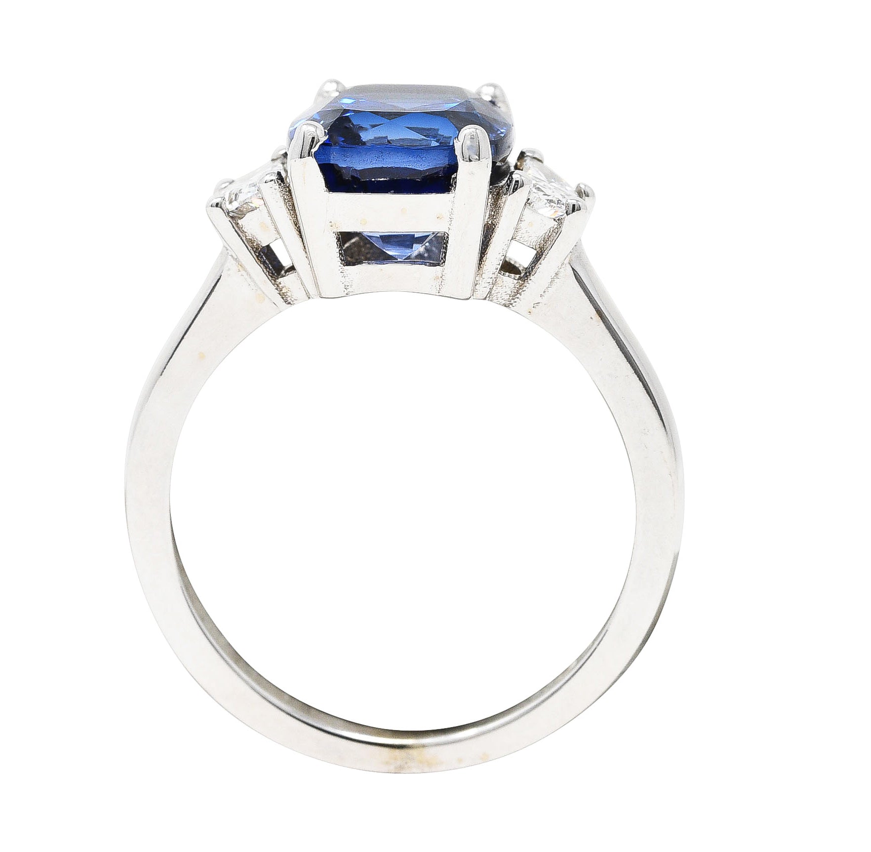 Blue Sapphire Half Moon Diamond 14 Karat White Gold Three-Stone Vintage Ring Wilson's Estate Jewelry