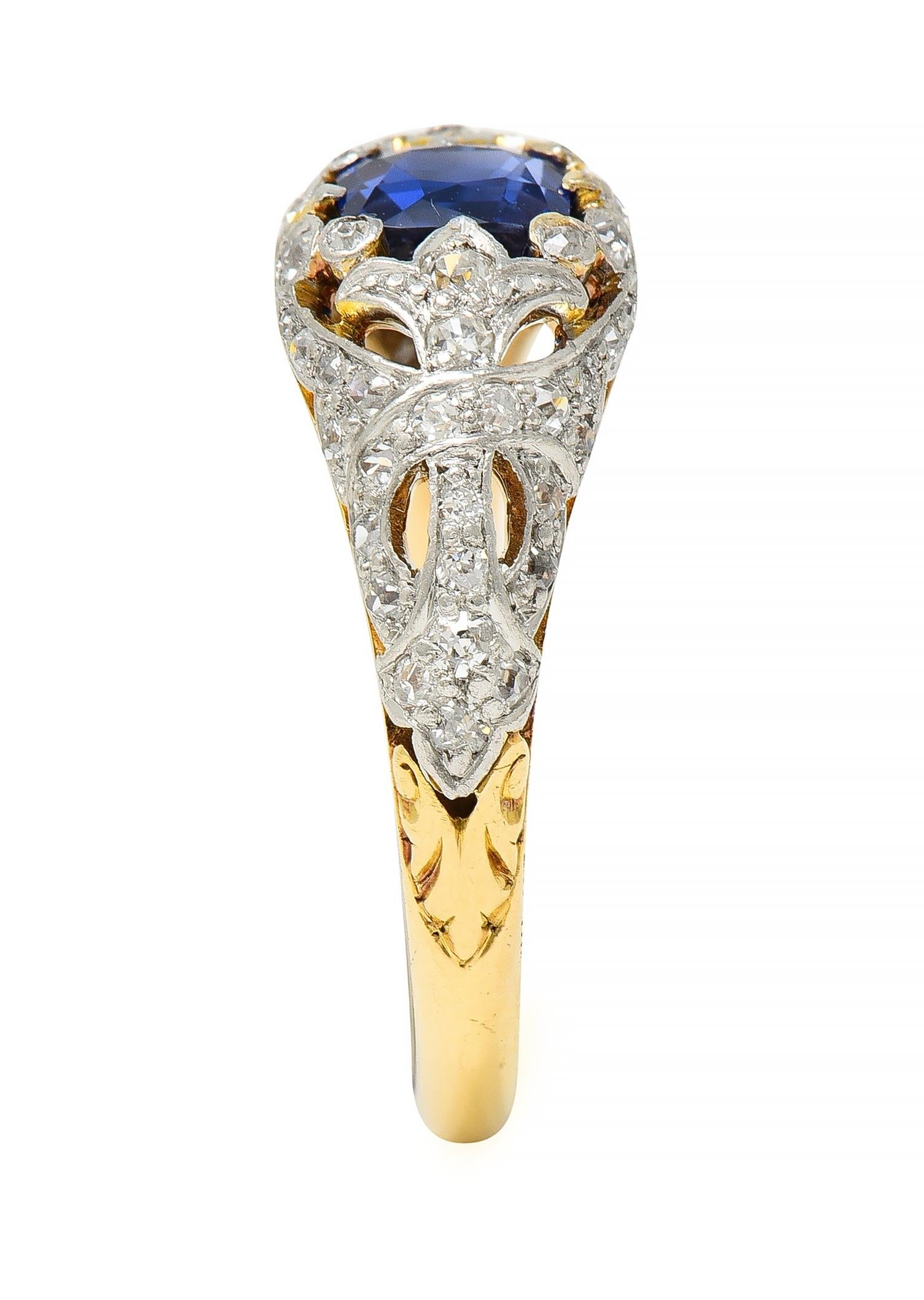 Edwardian 1.36 CTW No Heat Kashmir Sapphire Diamond Platinum 18 Karat Ring