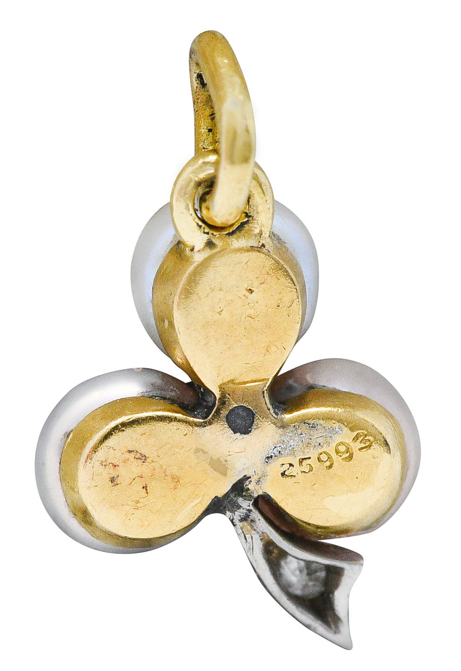 1900 Edwardian Diamond Pearl Platinum-Topped 18 Karat Gold Clover Charmcharm - Wilson's Estate Jewelry