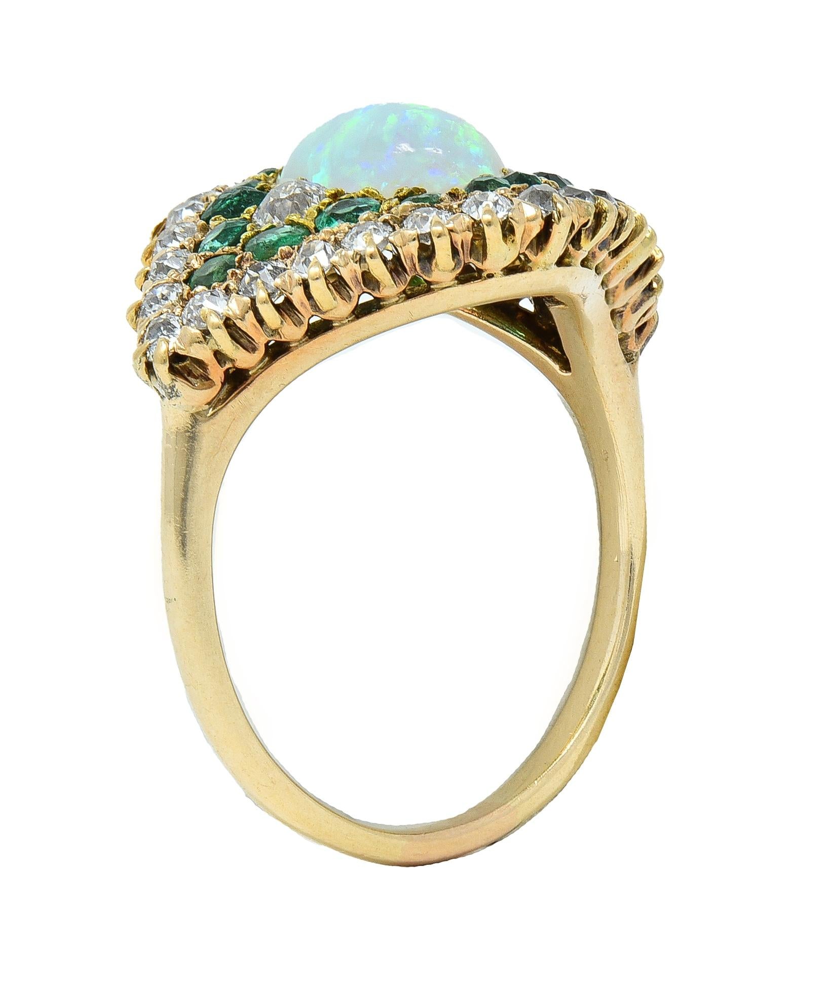 Late Victorian 1.16 CTW Opal Diamond Emerald 14 Karat Gold Vintage Dinner Ring