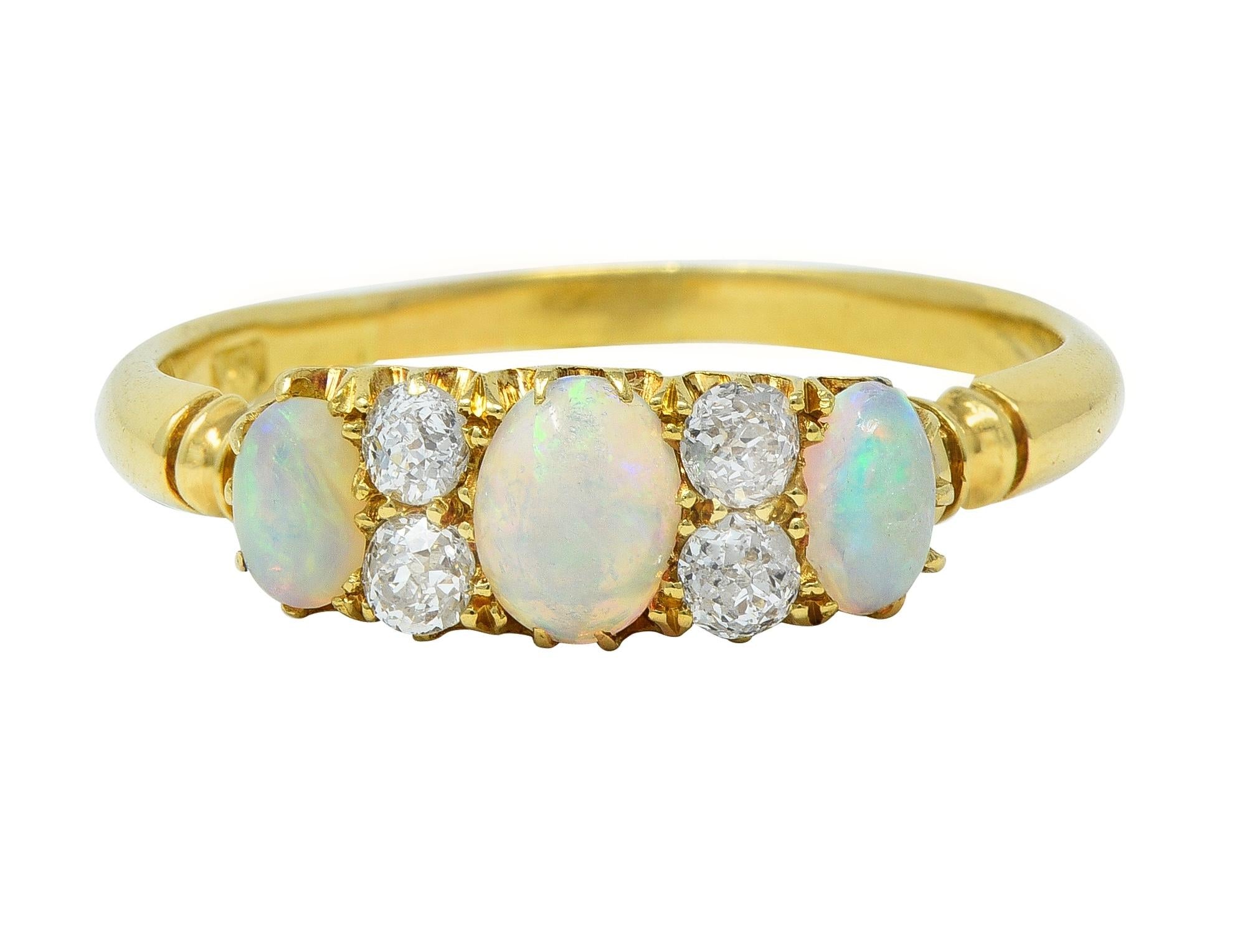 Victorian Opal Diamond 18 Karat Yellow Gold Antique Gemstone Band Ring