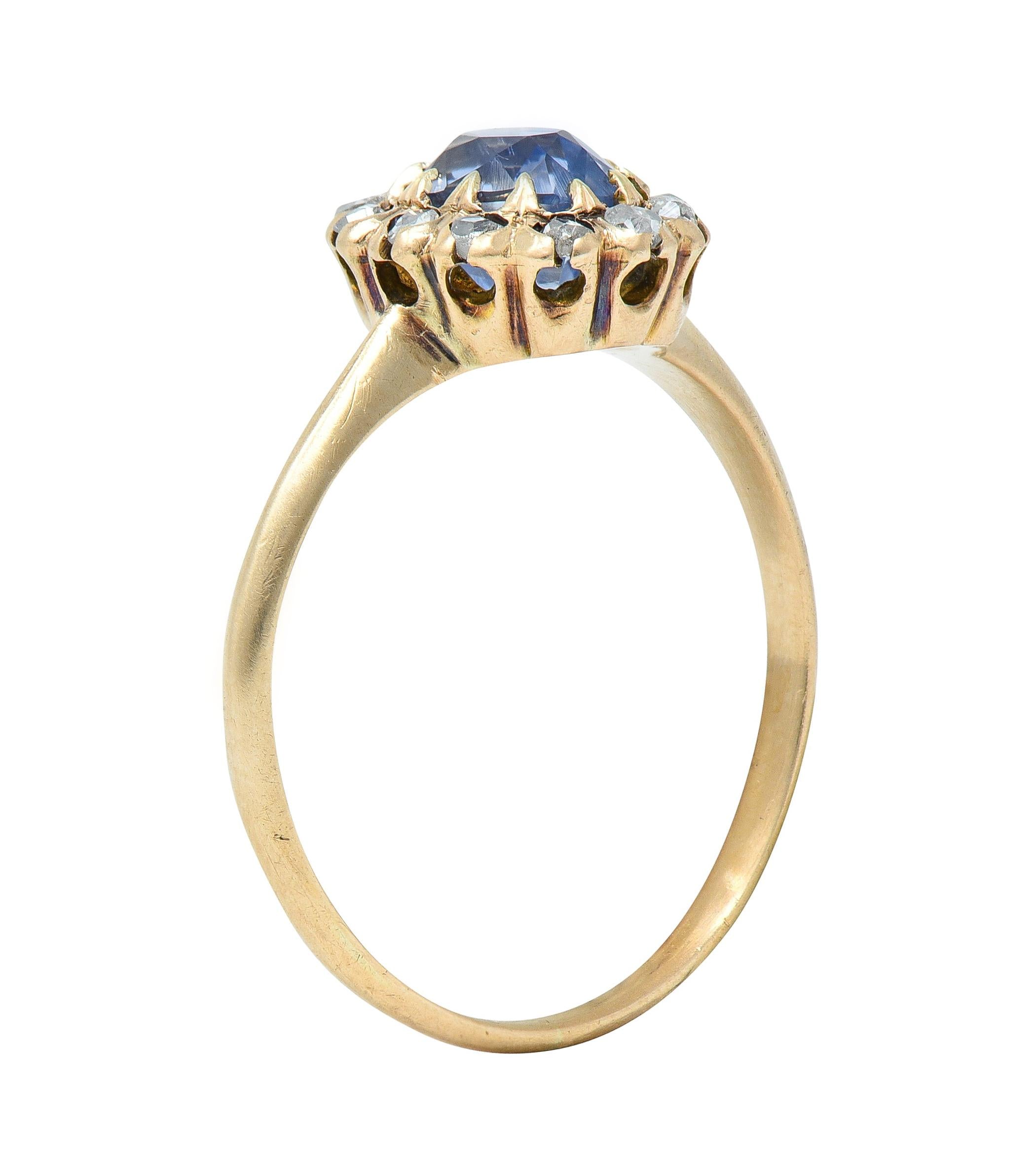 Victorian 1.37 CTW Sapphire Diamond 14 Karat Rose Gold Antique Halo Ring