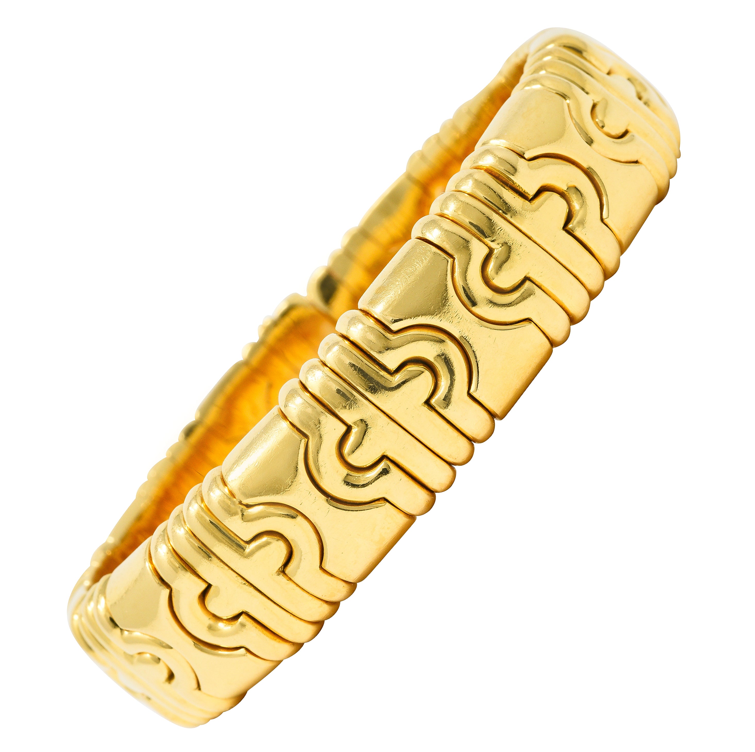 Bulgari 1980's 18 Karat Yellow Gold Parentesi Vintage Cuff Bracelet Wilson's Estate Jewelry