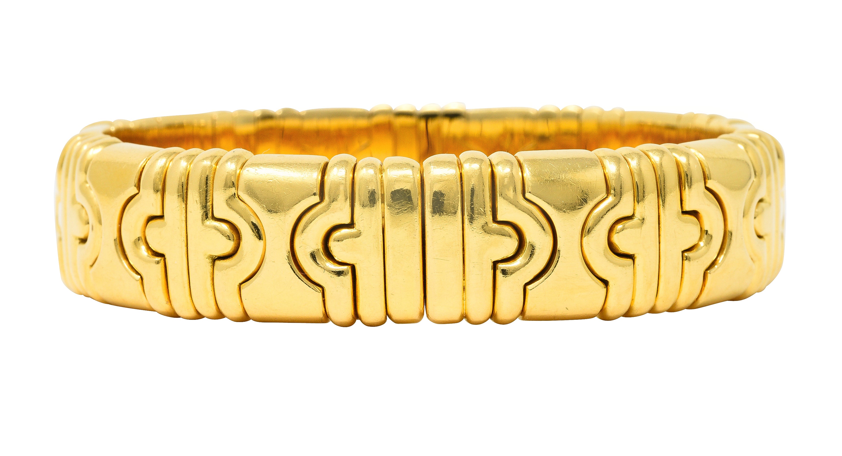 Bulgari 1980's 18 Karat Yellow Gold Parentesi Vintage Cuff Bracelet Wilson's Estate Jewelry