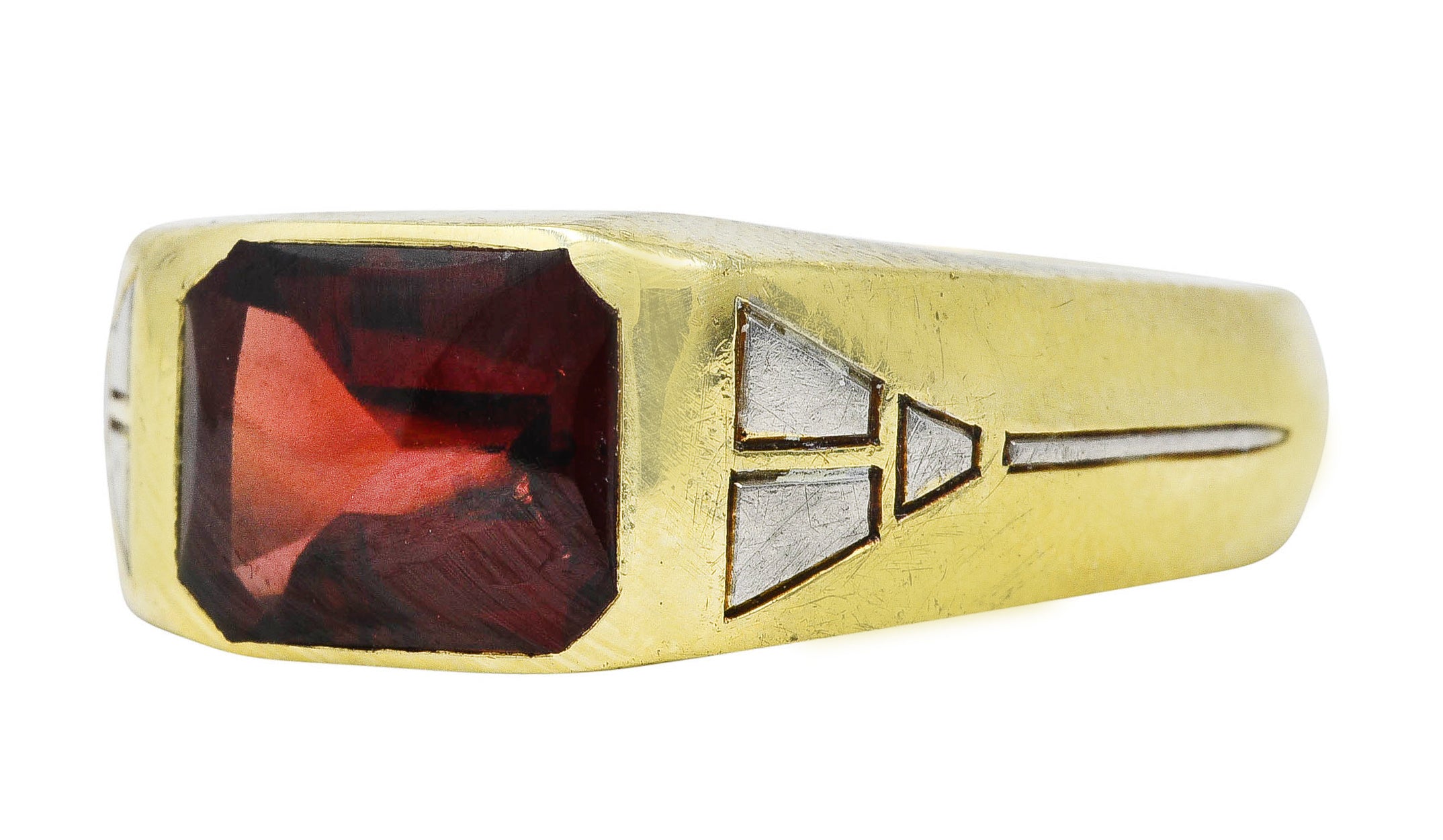 Art Deco Jones & Woodland Co. Almandite Garnet 14 Karat Two-Tone Gold Men's Signet Ring Wilson's Estate Jewelry