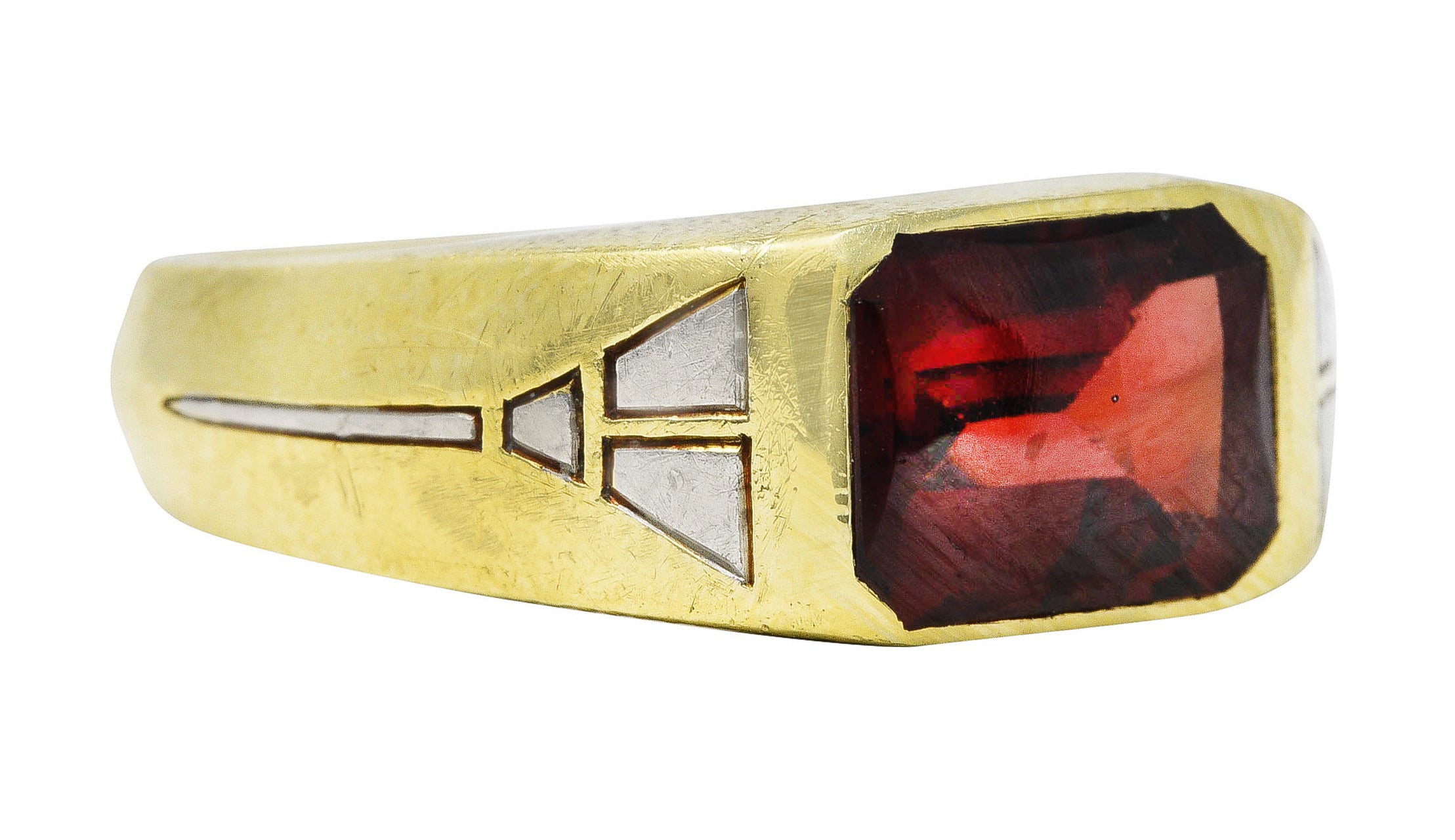 Art Deco Jones & Woodland Co. Almandite Garnet 14 Karat Two-Tone Gold Men's Signet Ring Wilson's Estate Jewelry