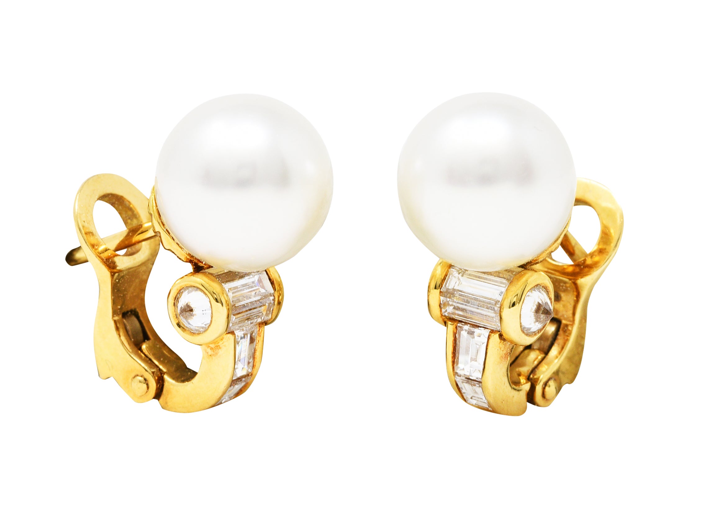 Vintage Mauboussin 1.20 CTW Diamond Pearl 18 Karat Gold EarringsEarrings - Wilson's Estate Jewelry