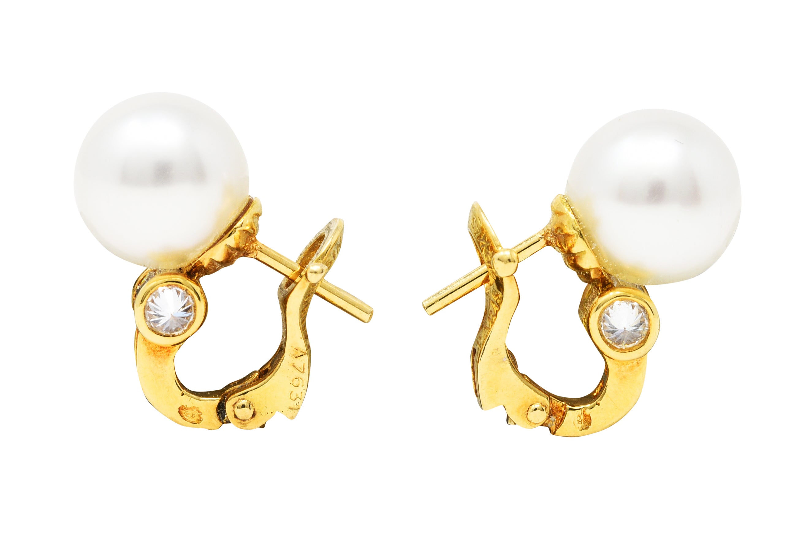 Vintage Mauboussin 1.20 CTW Diamond Pearl 18 Karat Gold EarringsEarrings - Wilson's Estate Jewelry