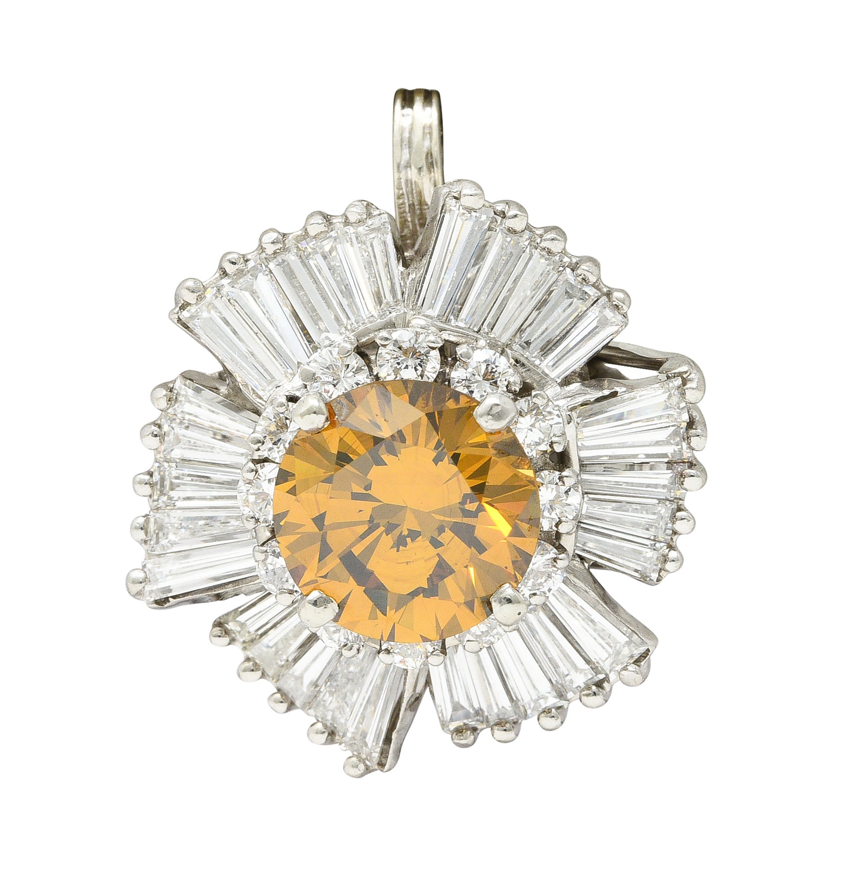 Mid-Century 4.08 CTW Fancy Yellowish Brown Diamond Platinum Ballerina Halo Vintage Convertible Pendant Ring Wilson's Estate Jewelry