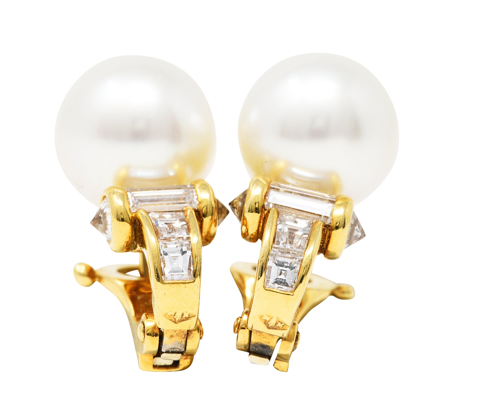 Vintage Mauboussin 1.20 CTW Diamond Pearl 18 Karat Gold EarringsEarrings - Wilson's Estate Jewelry