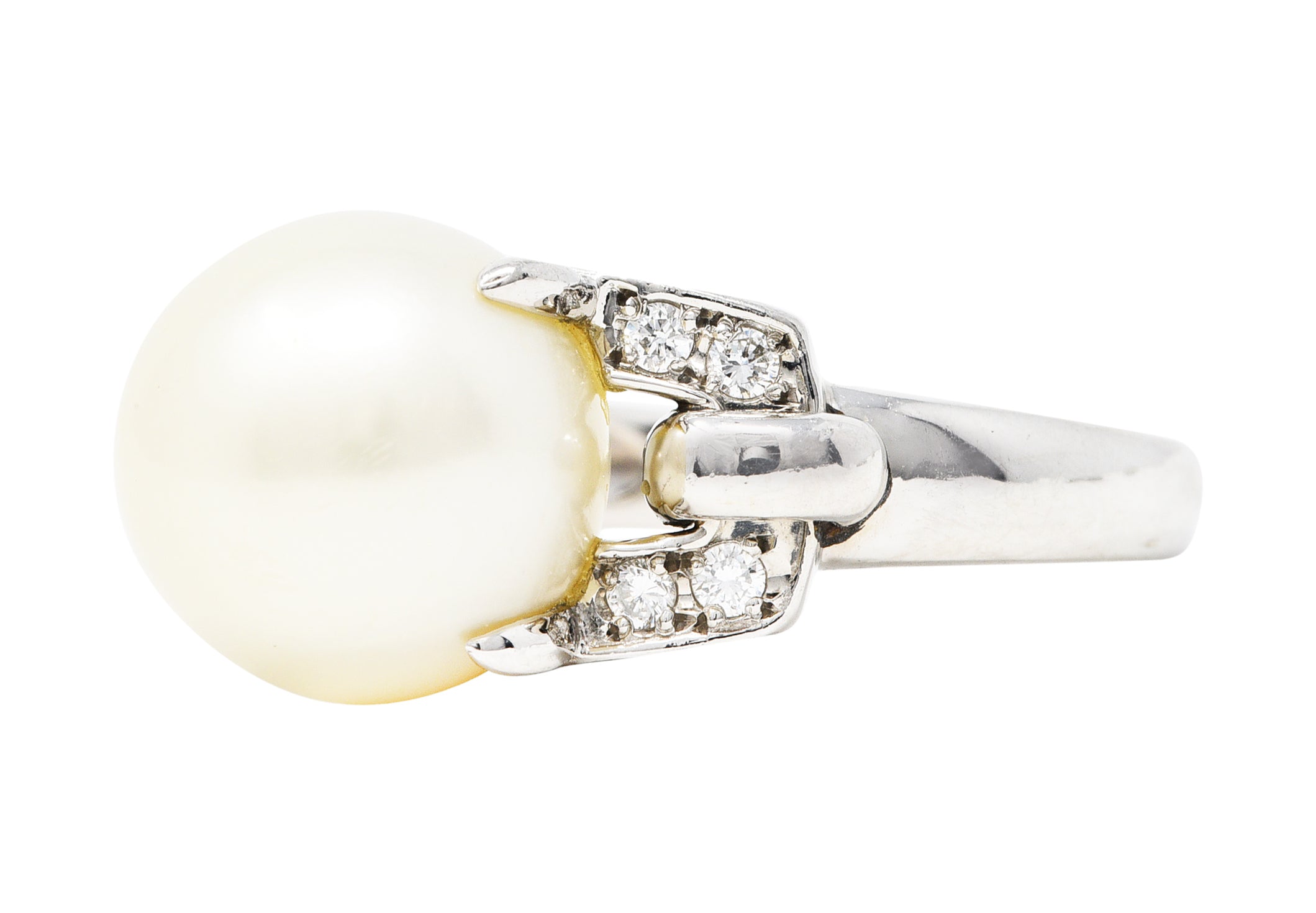 Mid-Century Diamond Pearl Platinum Buckle Cocktail RingRing - Wilson's Estate Jewelry