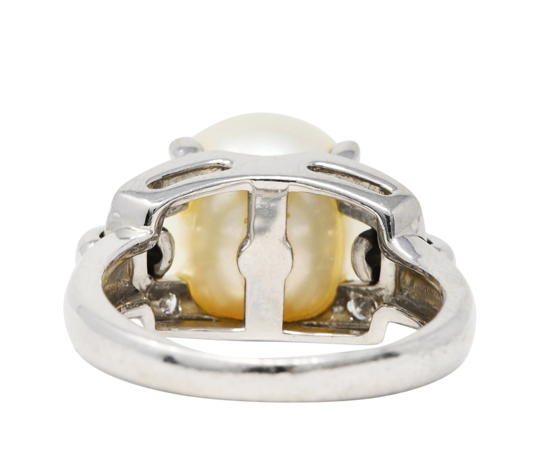 Mid-Century Diamond Pearl Platinum Buckle Cocktail RingRing - Wilson's Estate Jewelry