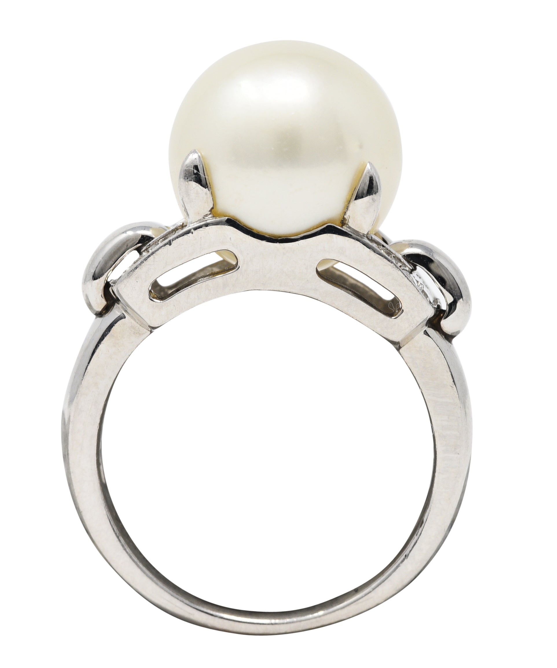 Mid-Century Diamond Pearl Platinum Buckle Cocktail RingRing - Wilson's Estate Jewelry