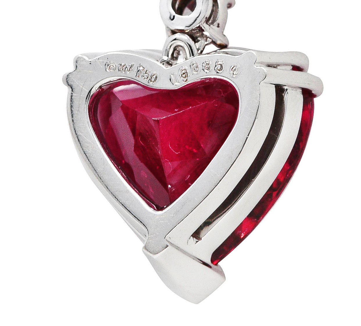 Kurt Wayne 1990's Diamond Rubellite Tourmaline 18 Karat White Gold Heart Enhancer Pendant Vintage Necklace Wilson's Estate Jewelry