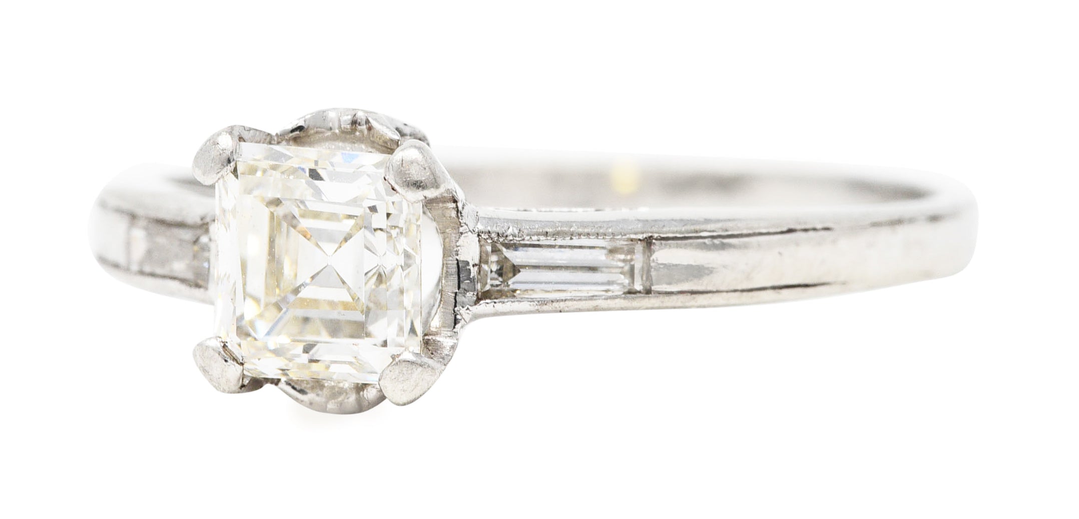 1950's Mid-Century 0.75 CTW Asscher Diamond Platinum Engagement Ring Wilson's Estate Jewelry