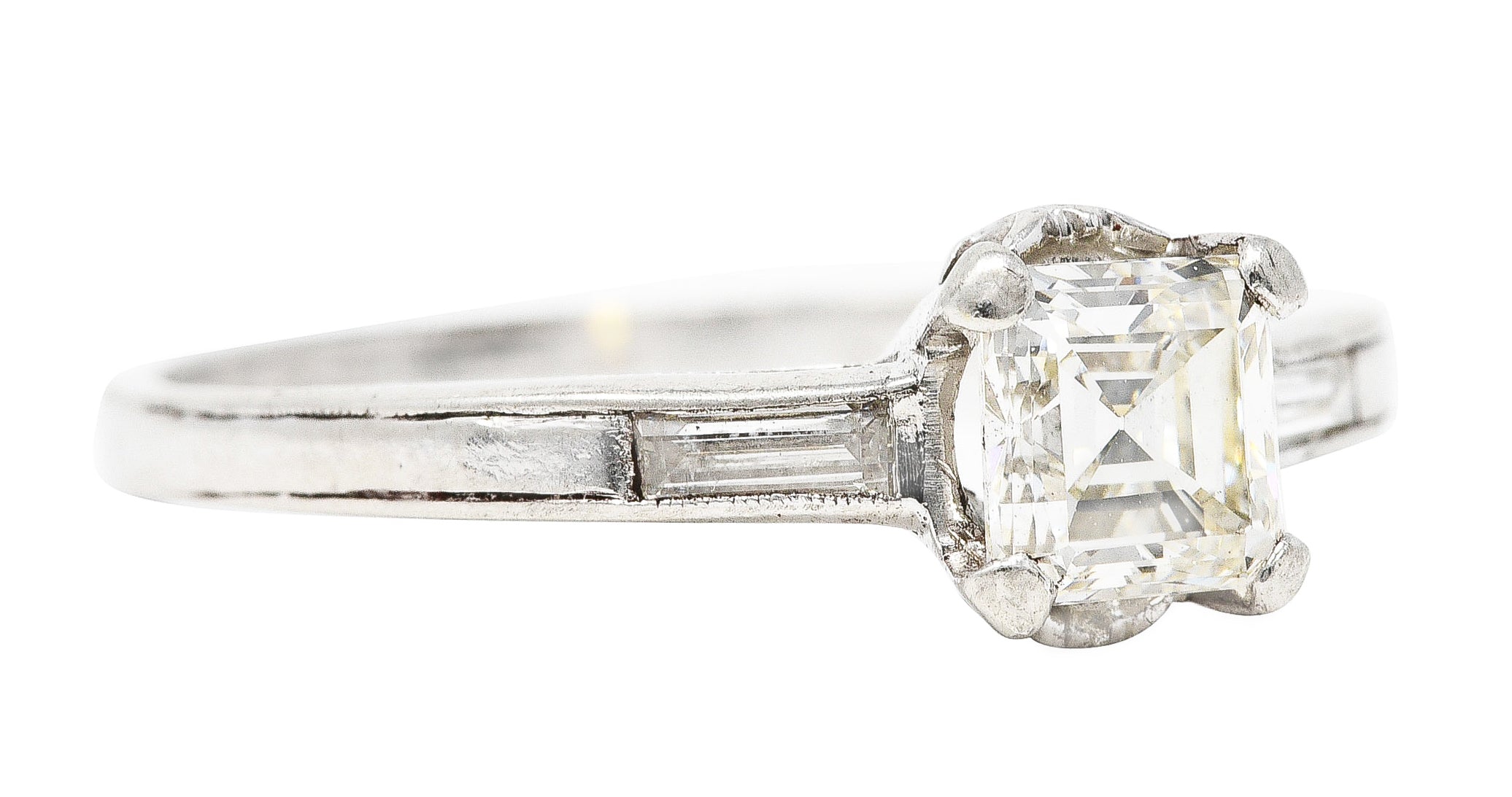 1950's Mid-Century 0.75 CTW Asscher Diamond Platinum Engagement Ring Wilson's Estate Jewelry