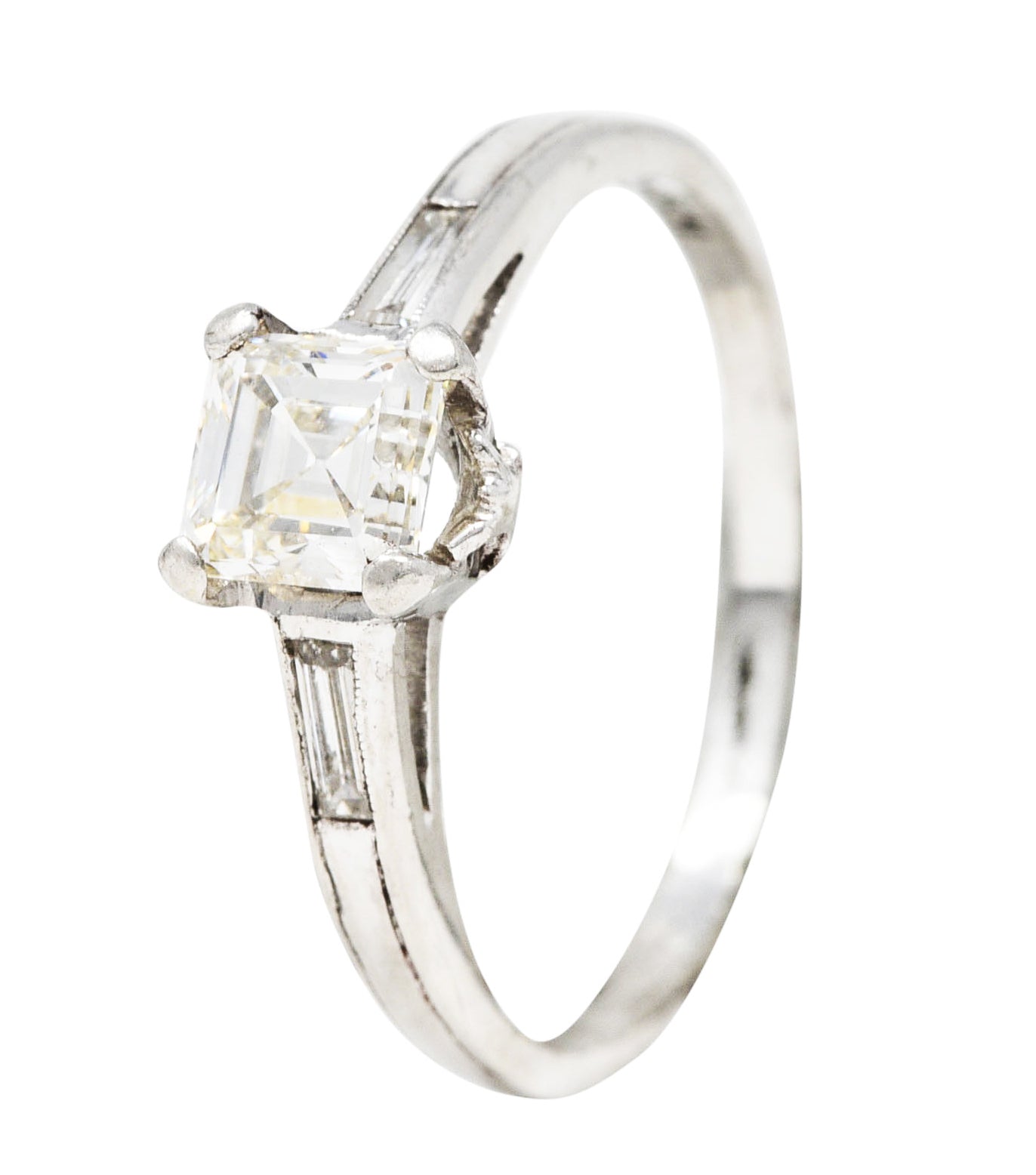 1950's Mid-Century 0.75 CTW Asscher Diamond Platinum Engagement Ring Wilson's Estate Jewelry