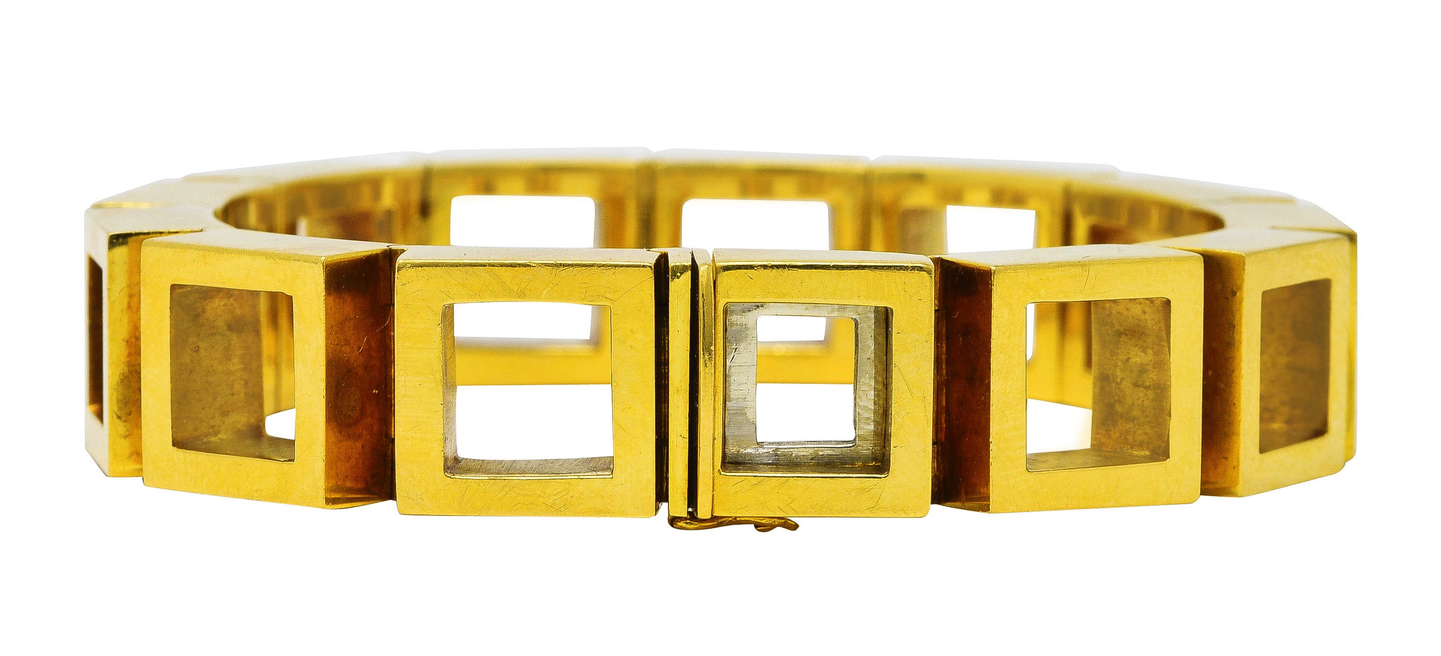 Carlo Weingrill Modernist Vintage 18 Karat Yellow Gold Square Sculptural Link Bracelet Wilson's Estate Jewelry