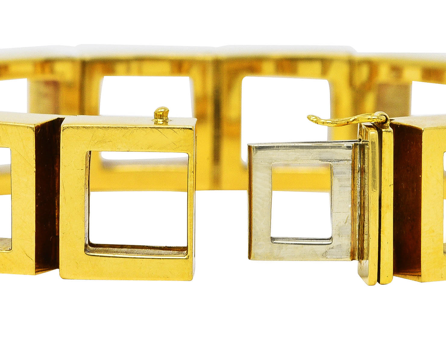 Carlo Weingrill Modernist Vintage 18 Karat Yellow Gold Square Sculptural Link Bracelet Wilson's Estate Jewelry