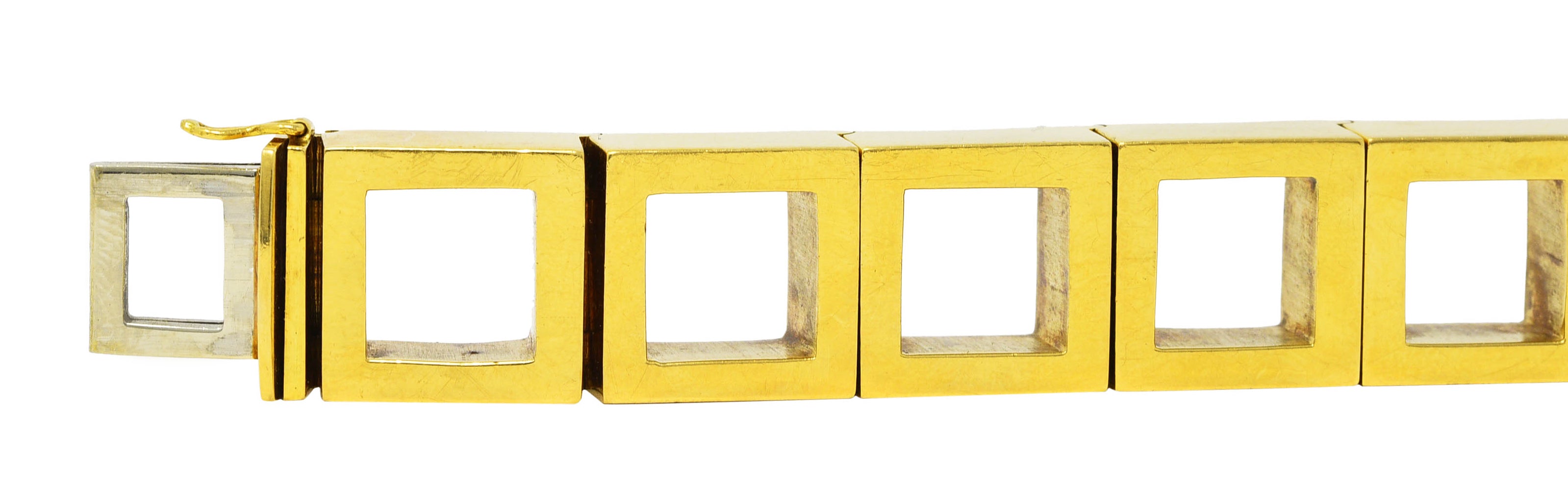 Carlo Weingrill Modernist Vintage 18 Karat Yellow Gold Square Sculptural Link Bracelet Wilson's Estate Jewelry