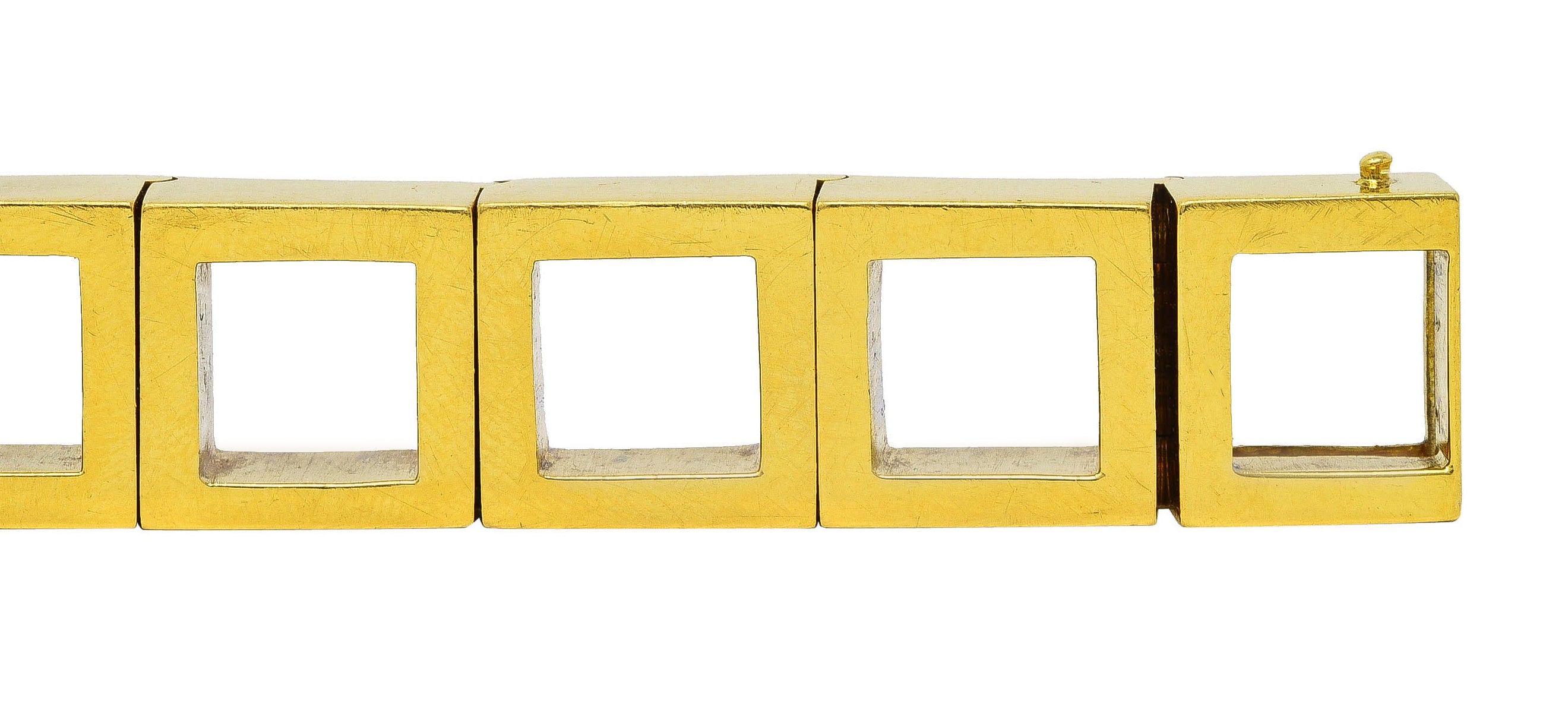 Carlo Weingrill Modernist Vintage 18 Karat Yellow Gold Square Sculptural Link Bracelet Wilson's Estate Jewelry