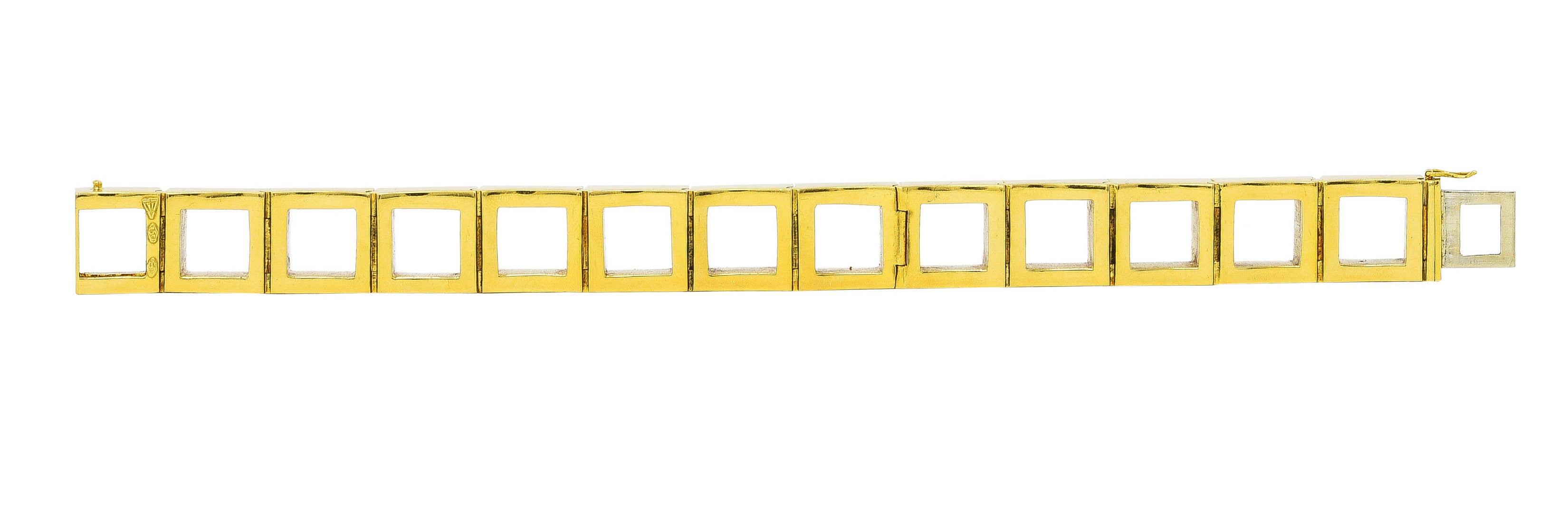 Carlo Weingrill Modernist Vintage 18 Karat Yellow Gold Square Sculptural Link Bracelet Wilson's Estate Jewelry