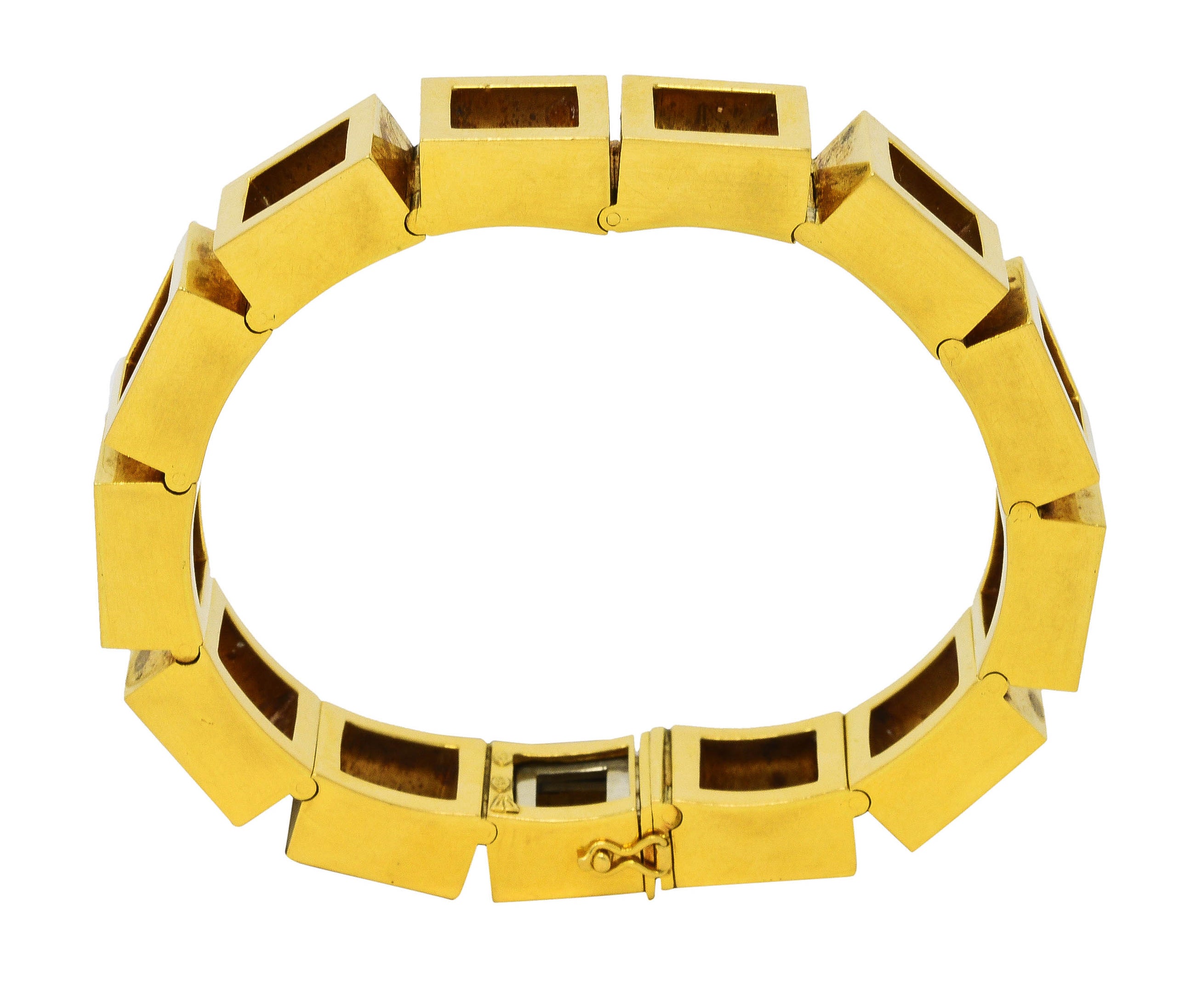 Carlo Weingrill Modernist Vintage 18 Karat Yellow Gold Square Sculptural Link Bracelet Wilson's Estate Jewelry