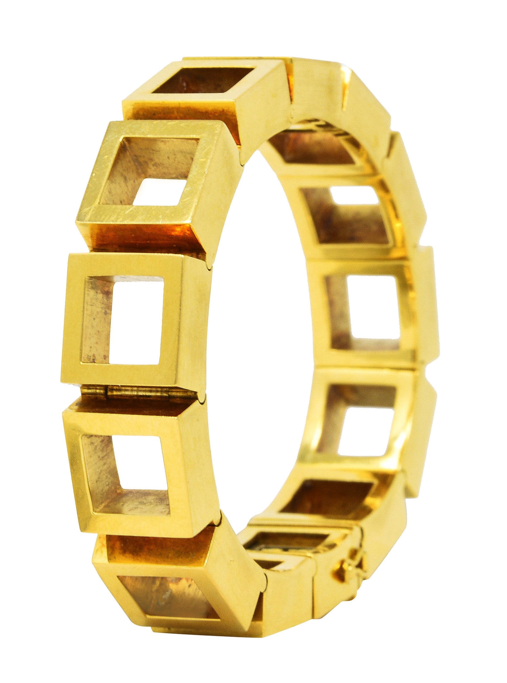 Carlo Weingrill Modernist Vintage 18 Karat Yellow Gold Square Sculptural Link Bracelet Wilson's Estate Jewelry