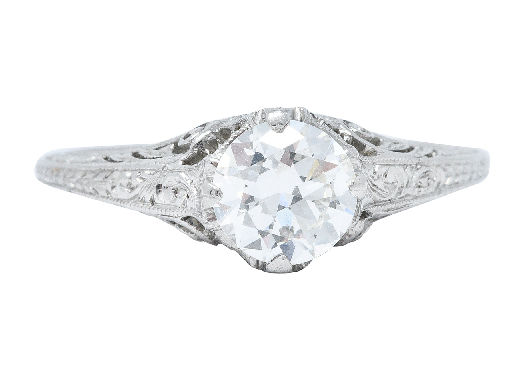 Edwardian 0.77 CTW Diamond Platinum Scrolled Foliate Engagement RingRing - Wilson's Estate Jewelry