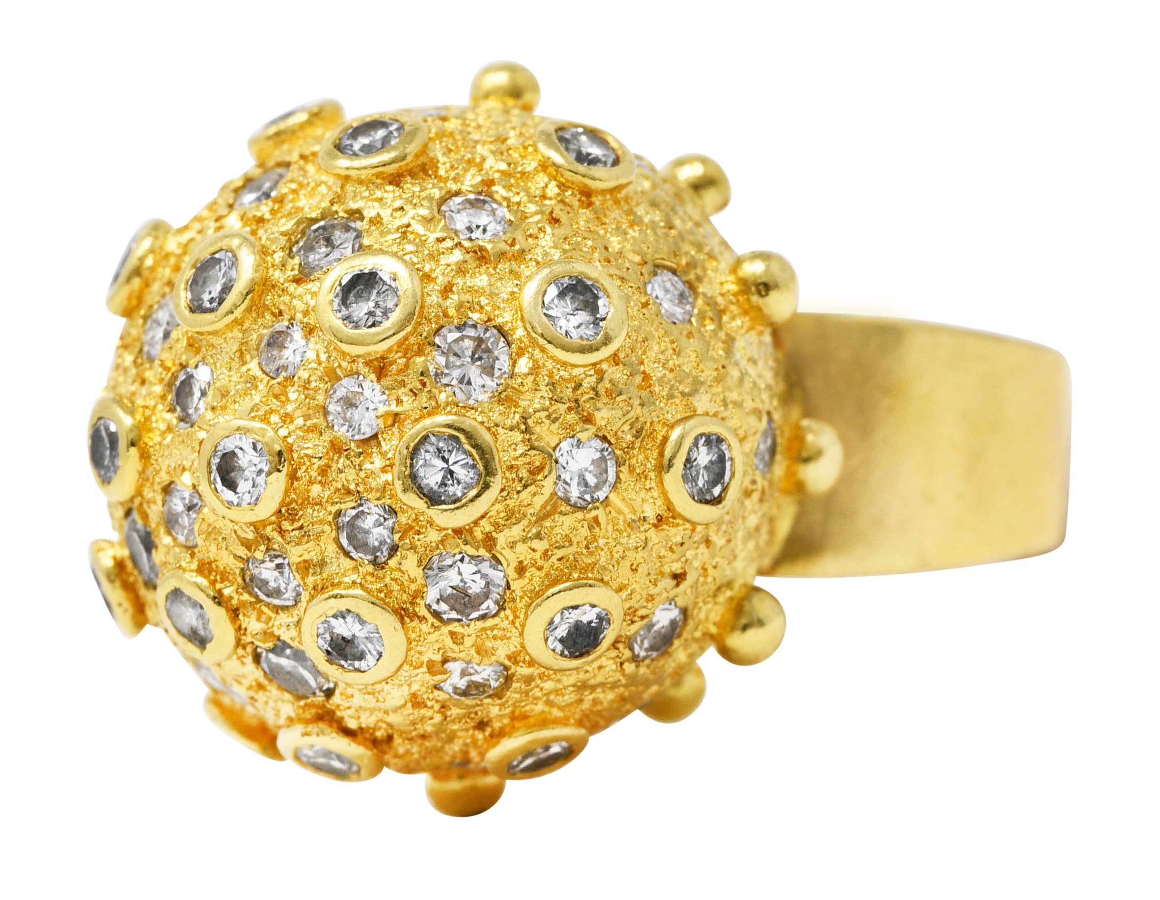 1960's Vintage 1.25 CTW Diamond 18 Karat Yellow Gold Sputnik Bauble Ring Wilson's Estate Jewelry