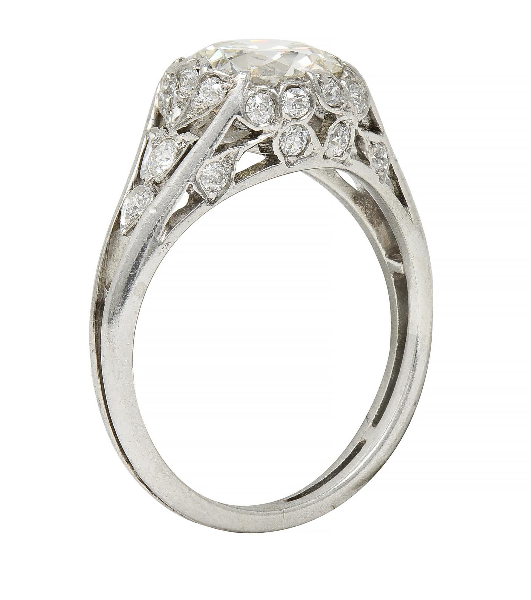 Art Deco 2.05 CTW Old European Cut Diamond Platinum Foliate Engagement Ring