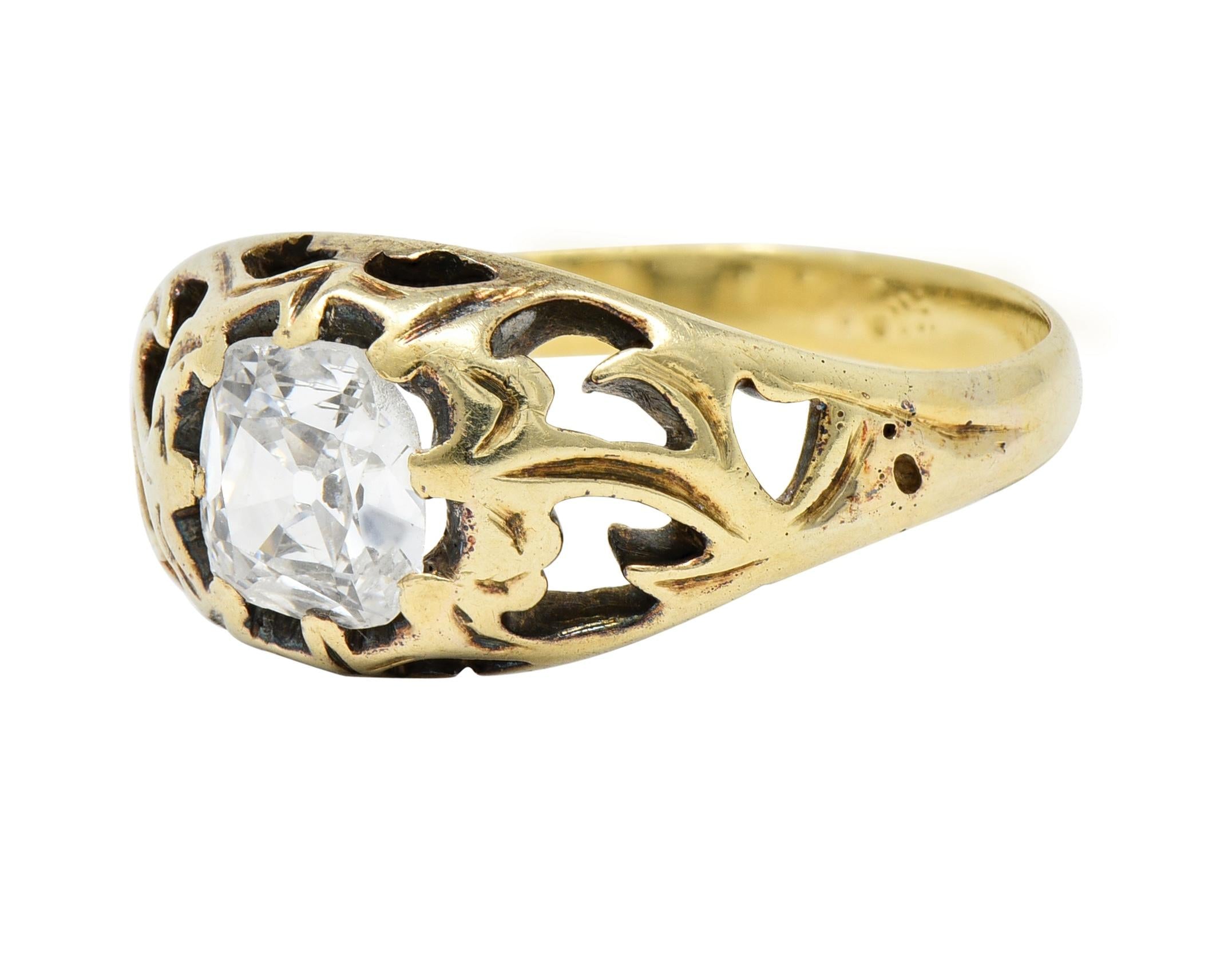 Art Nouveau 0.53 CTW Old Mine Diamond 18 Karat Gold Belcher Engagement Ring