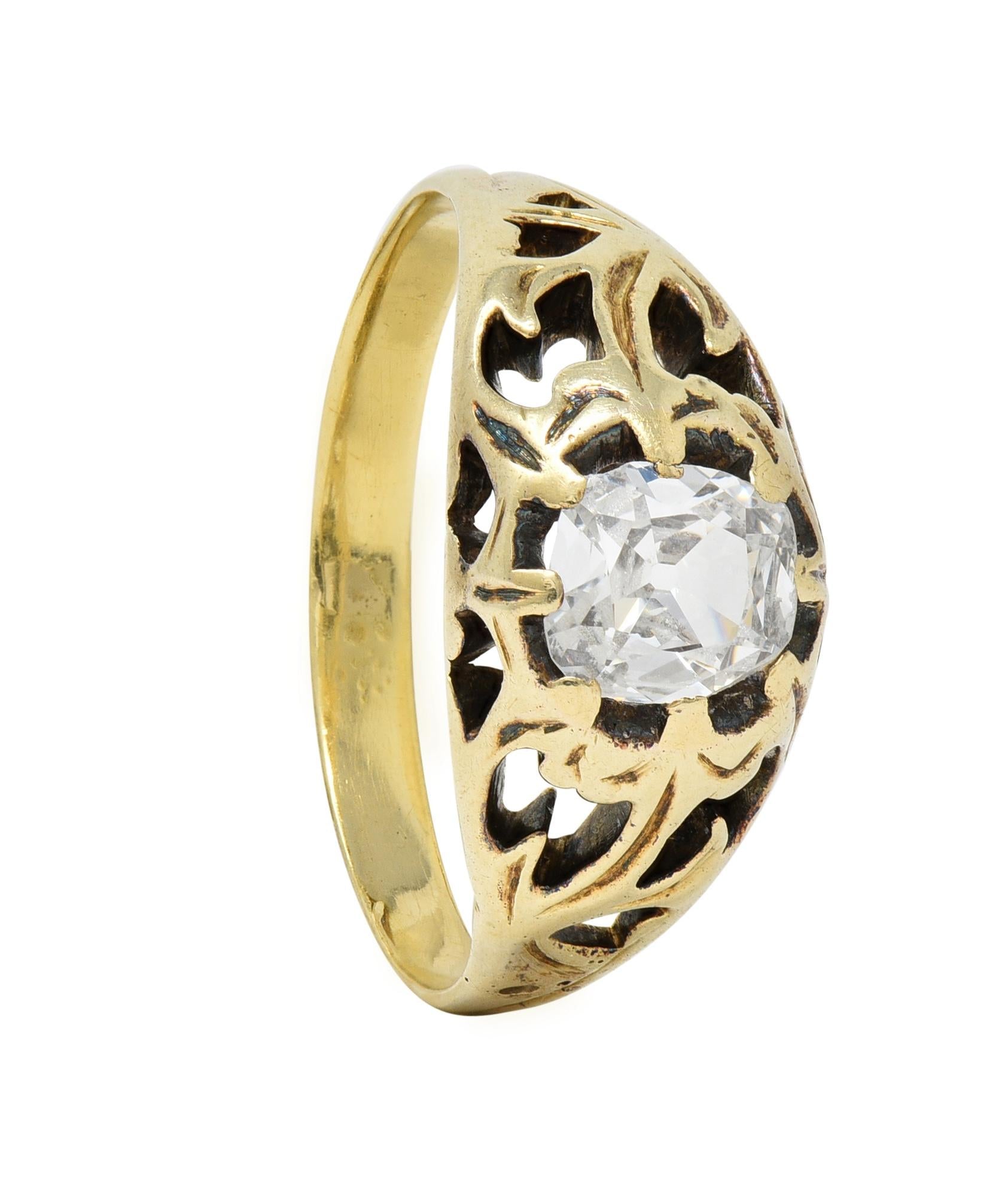 Art Nouveau 0.53 CTW Old Mine Diamond 18 Karat Gold Belcher Engagement Ring