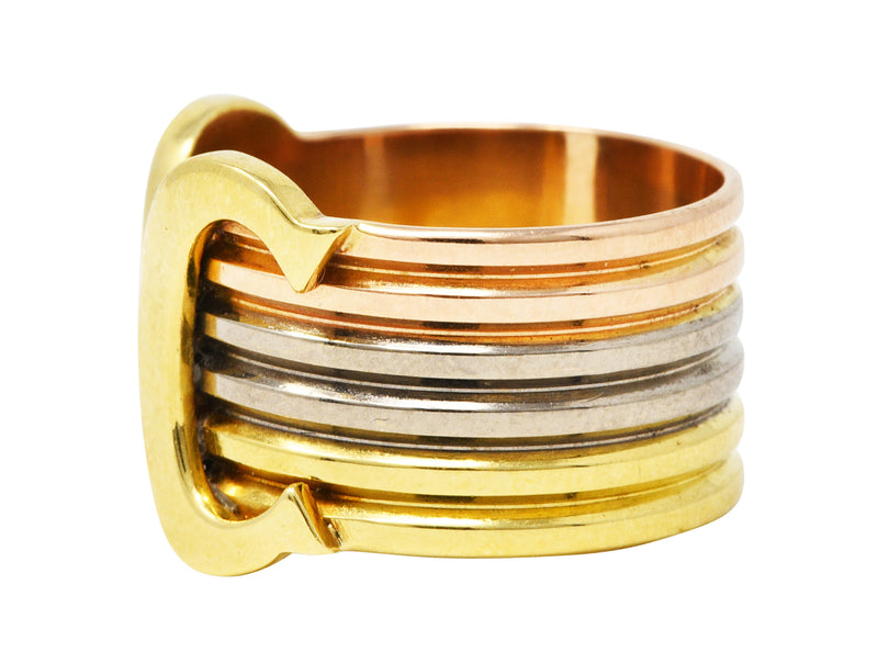 Cartier Tri-Color 18 Karat Gold Trinity Diamond Double C Cuff