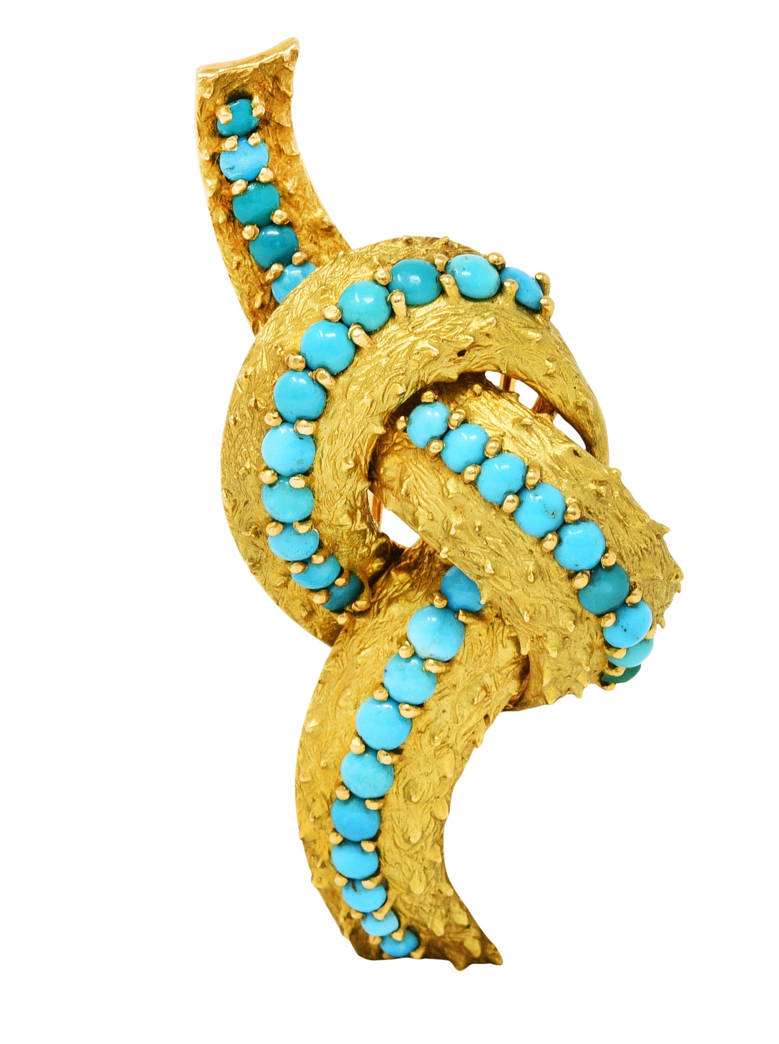 1960's French Vintage Turquoise 18 Karat Gold Knot BroochBrooch - Wilson's Estate Jewelry