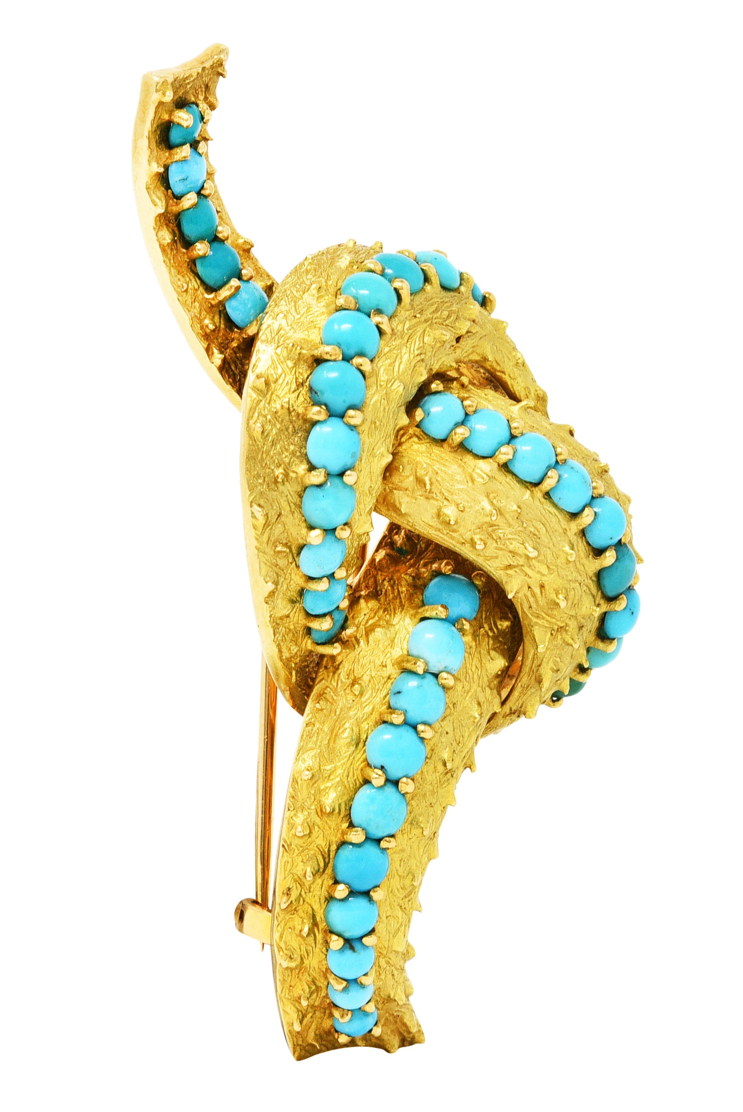 1960's French Vintage Turquoise 18 Karat Gold Knot BroochBrooch - Wilson's Estate Jewelry