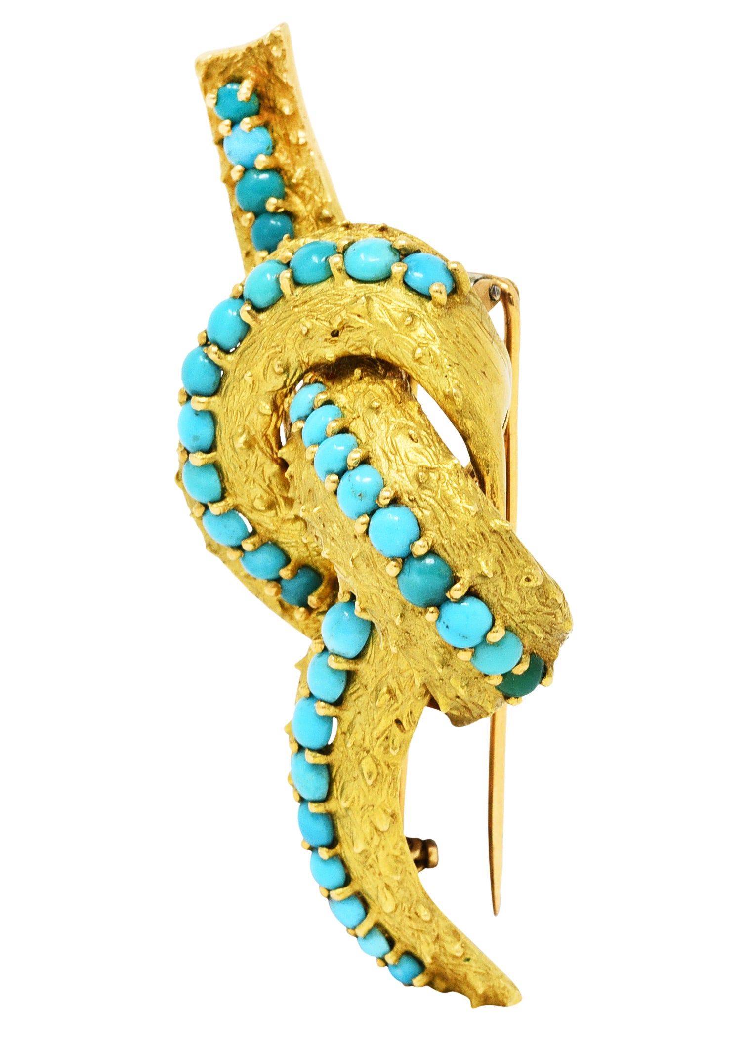 1960's French Vintage Turquoise 18 Karat Gold Knot BroochBrooch - Wilson's Estate Jewelry