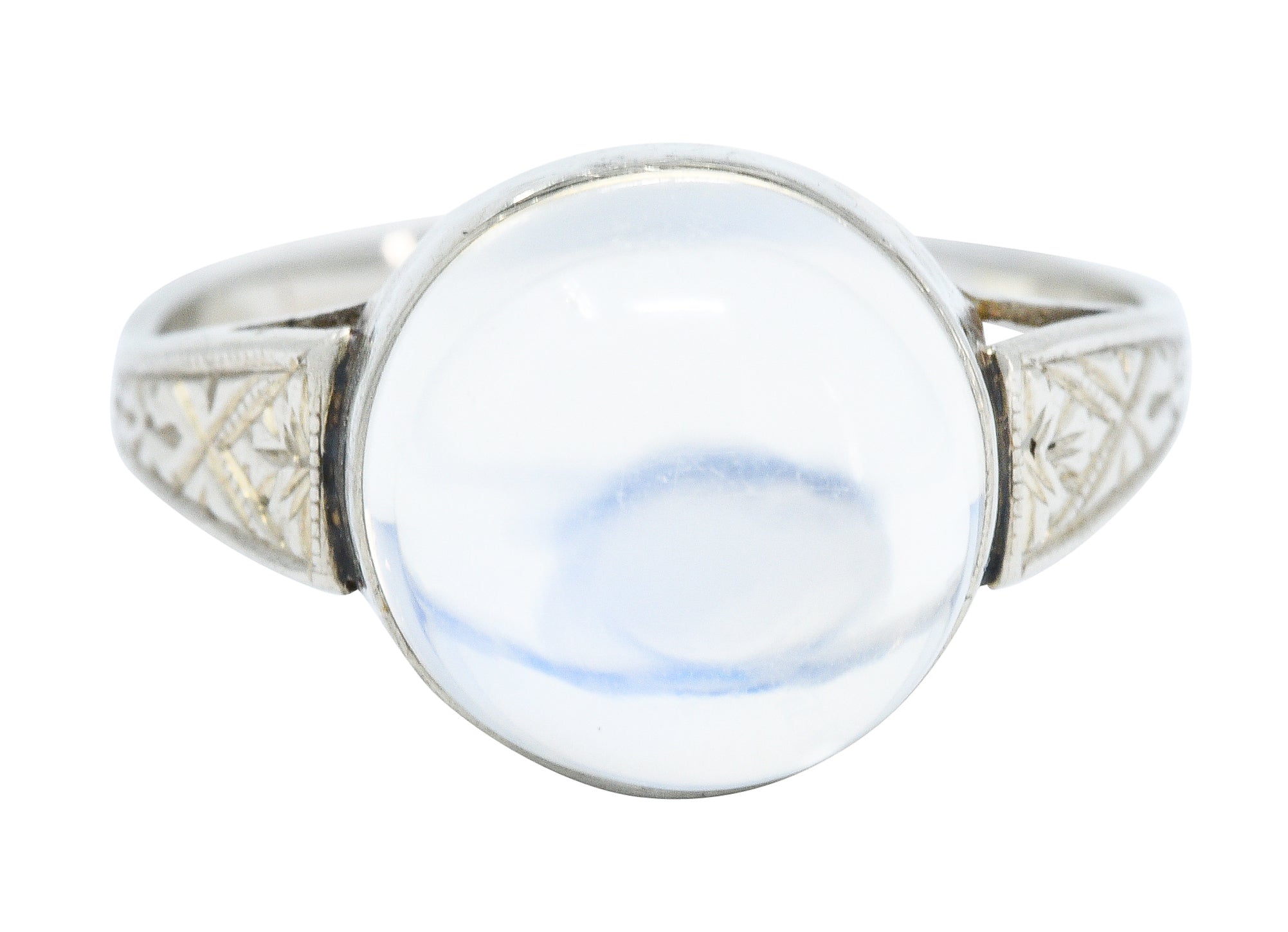 1920's Art Deco Moonstone 14 Karat White Gold Cabochon RingRing - Wilson's Estate Jewelry