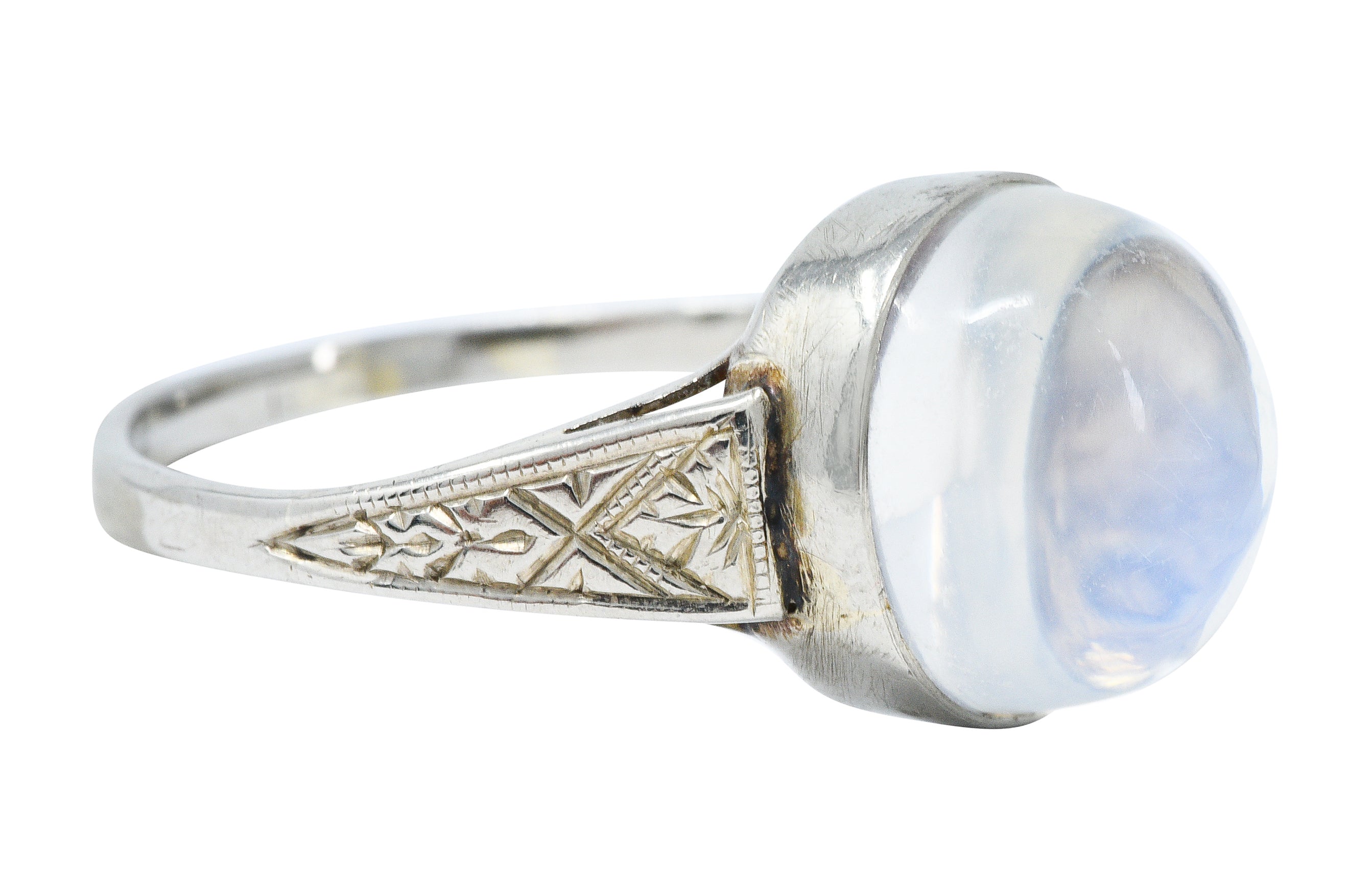 1920's Art Deco Moonstone 14 Karat White Gold Cabochon RingRing - Wilson's Estate Jewelry