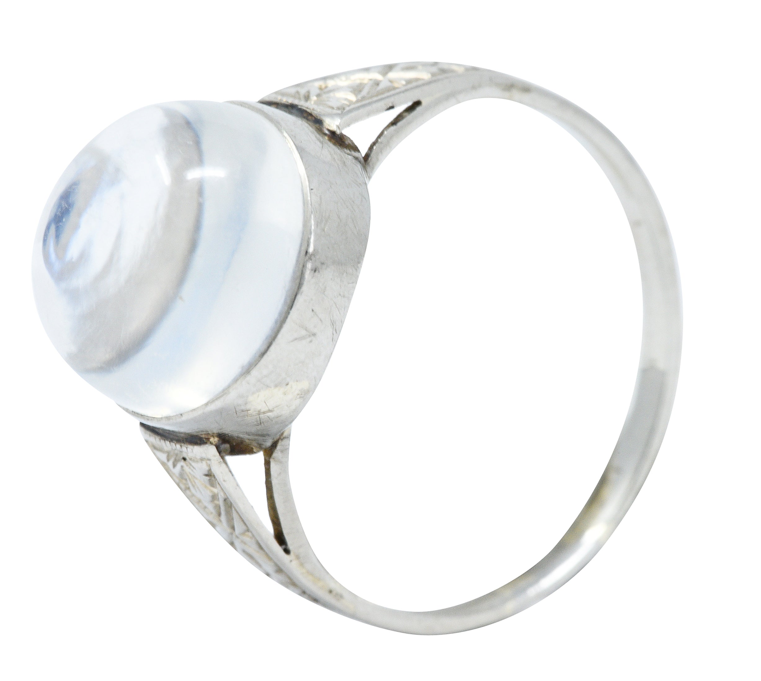 1920's Art Deco Moonstone 14 Karat White Gold Cabochon RingRing - Wilson's Estate Jewelry