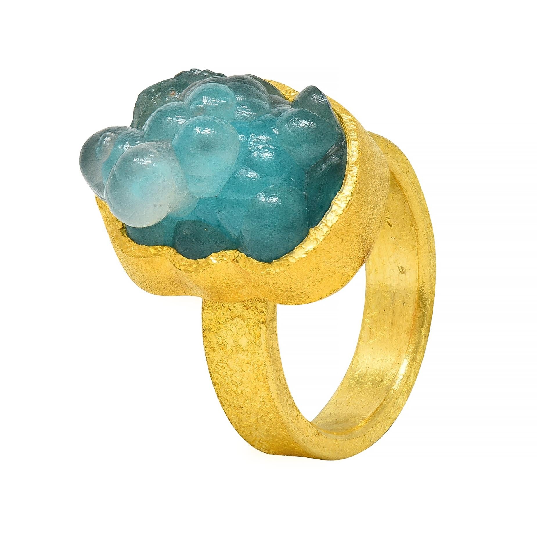 Devta Doolan Contemporary Chrysocolla 22 Karat Gold Organic Statement Ring