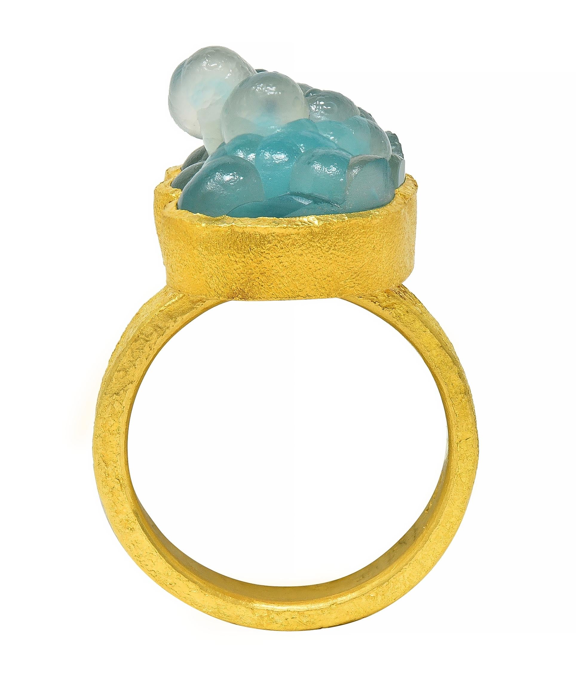 Devta Doolan Contemporary Chrysocolla 22 Karat Gold Organic Statement Ring