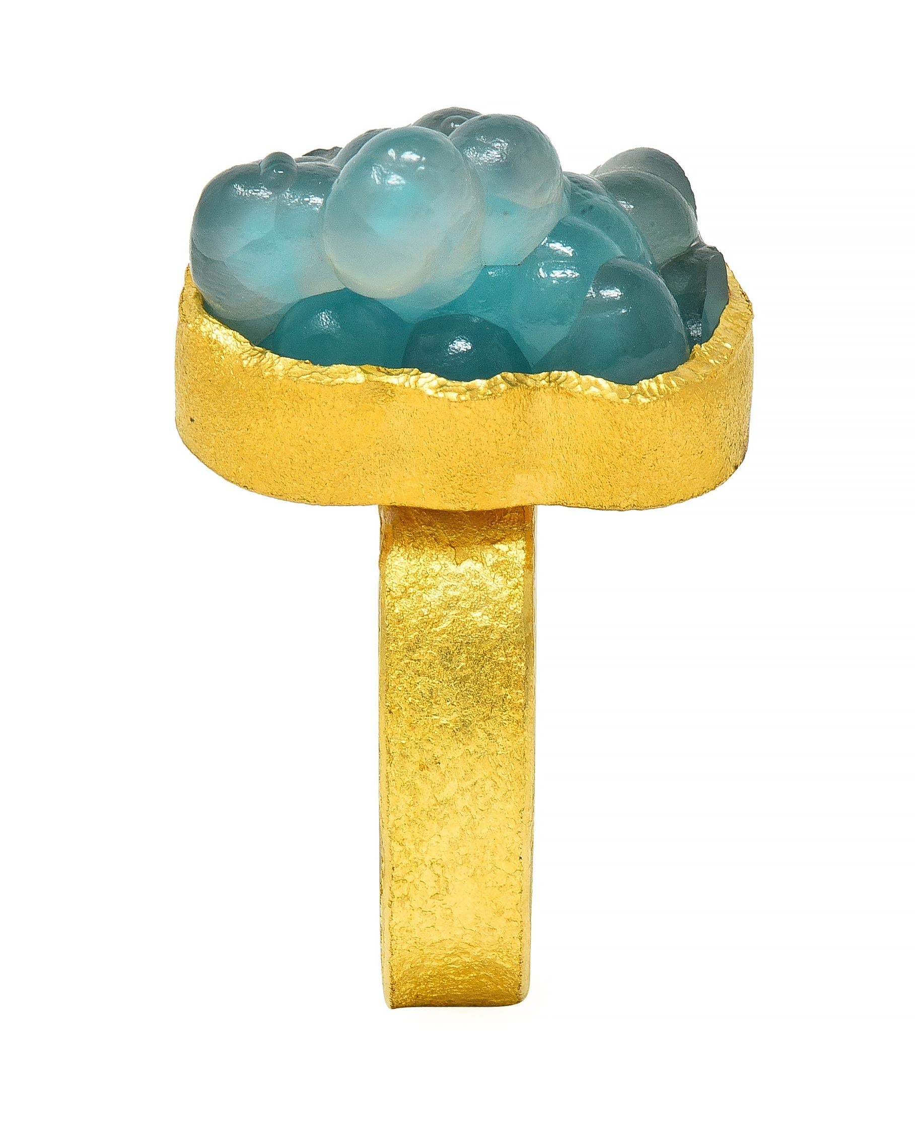 Devta Doolan Contemporary Chrysocolla 22 Karat Gold Organic Statement Ring