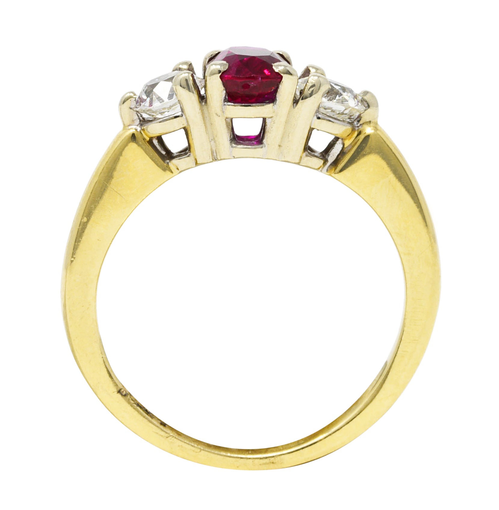 Vintage 1.50 CTW Ruby Diamond 14 Karat Two-Tone Gold Three Stone Ring Wilson's Estate Jewelry