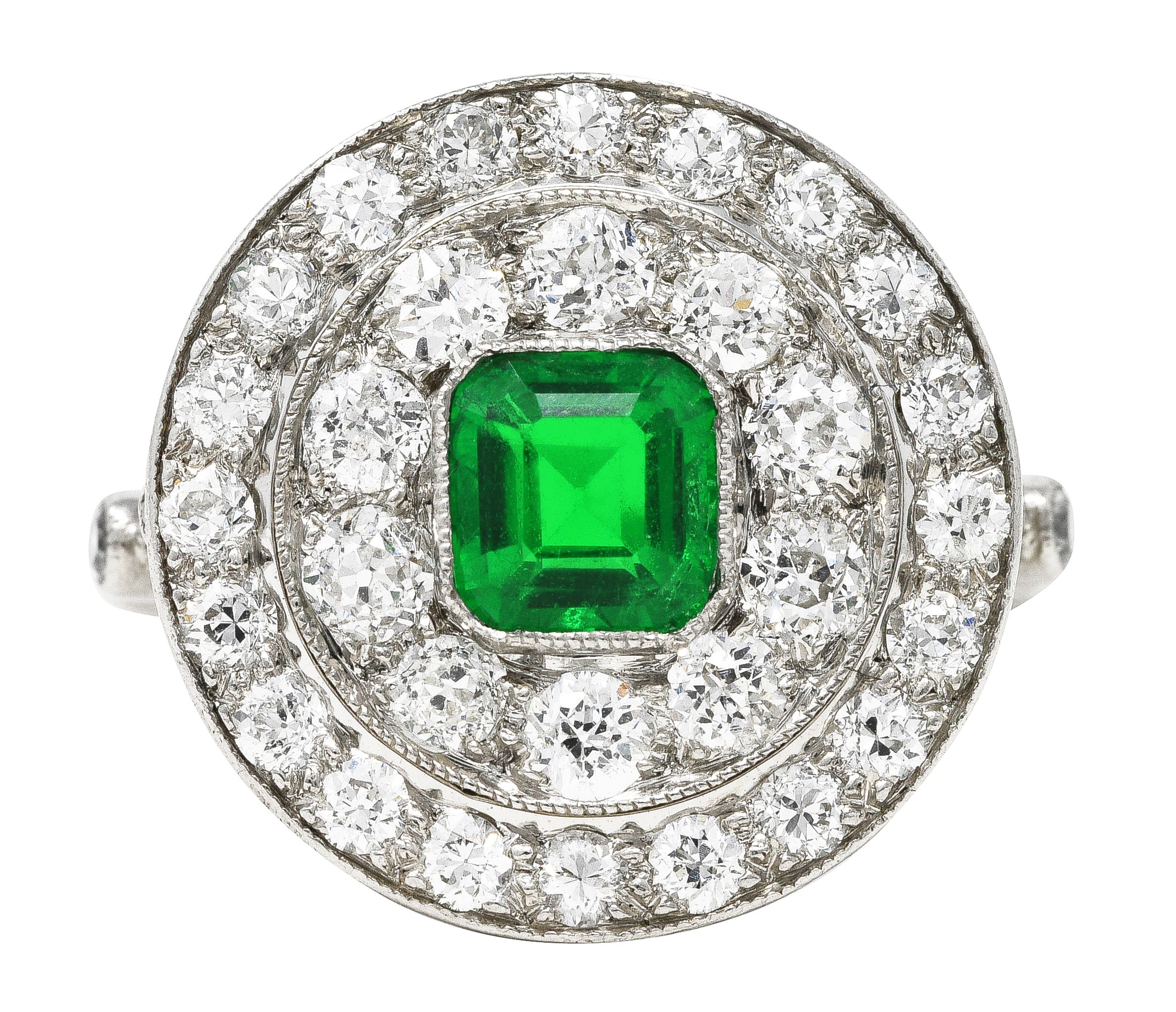 J.E. Caldwell Art Deco 2.32 CTW Emerald Diamond Platinum Dinner Ring Wilson's Estate Jewelry