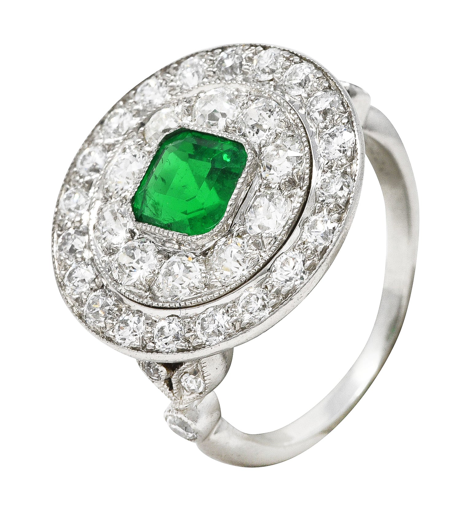 J.E. Caldwell Art Deco 2.32 CTW Emerald Diamond Platinum Dinner Ring Wilson's Estate Jewelry