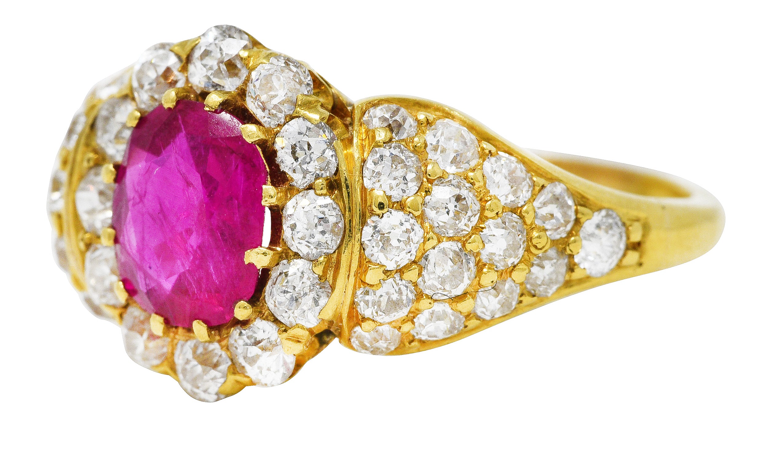 Late Victorian 2.35 CTW Ruby Diamond 18 Karat Yellow Gold Cluster Ring Wilson's Estate Jewelry