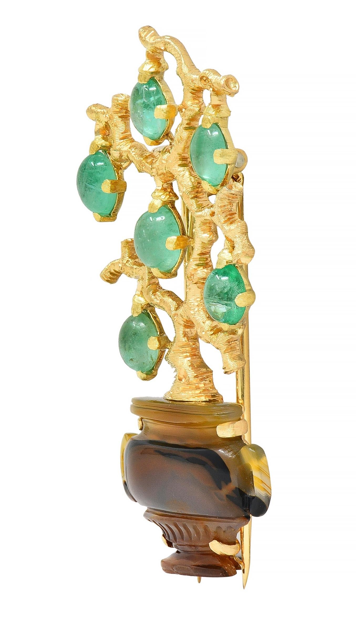 Buccellati Vintage Emerald Agate 18 Karat Yellow Gold Giardinetti Tree Brooch