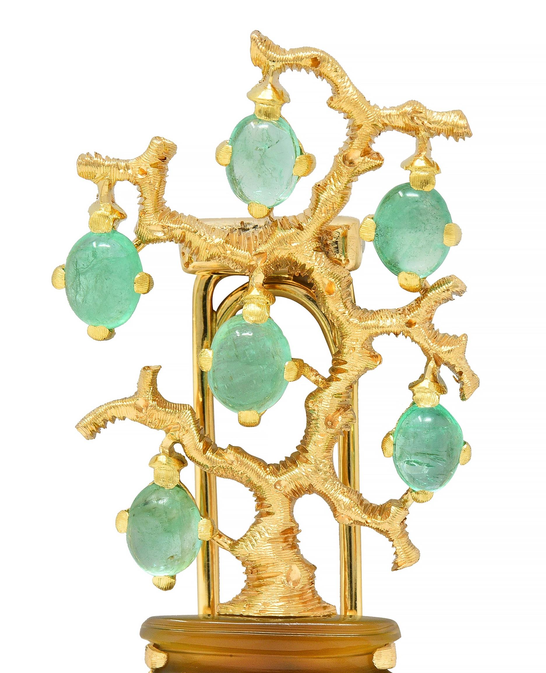 Buccellati Vintage Emerald Agate 18 Karat Yellow Gold Giardinetti Tree Brooch