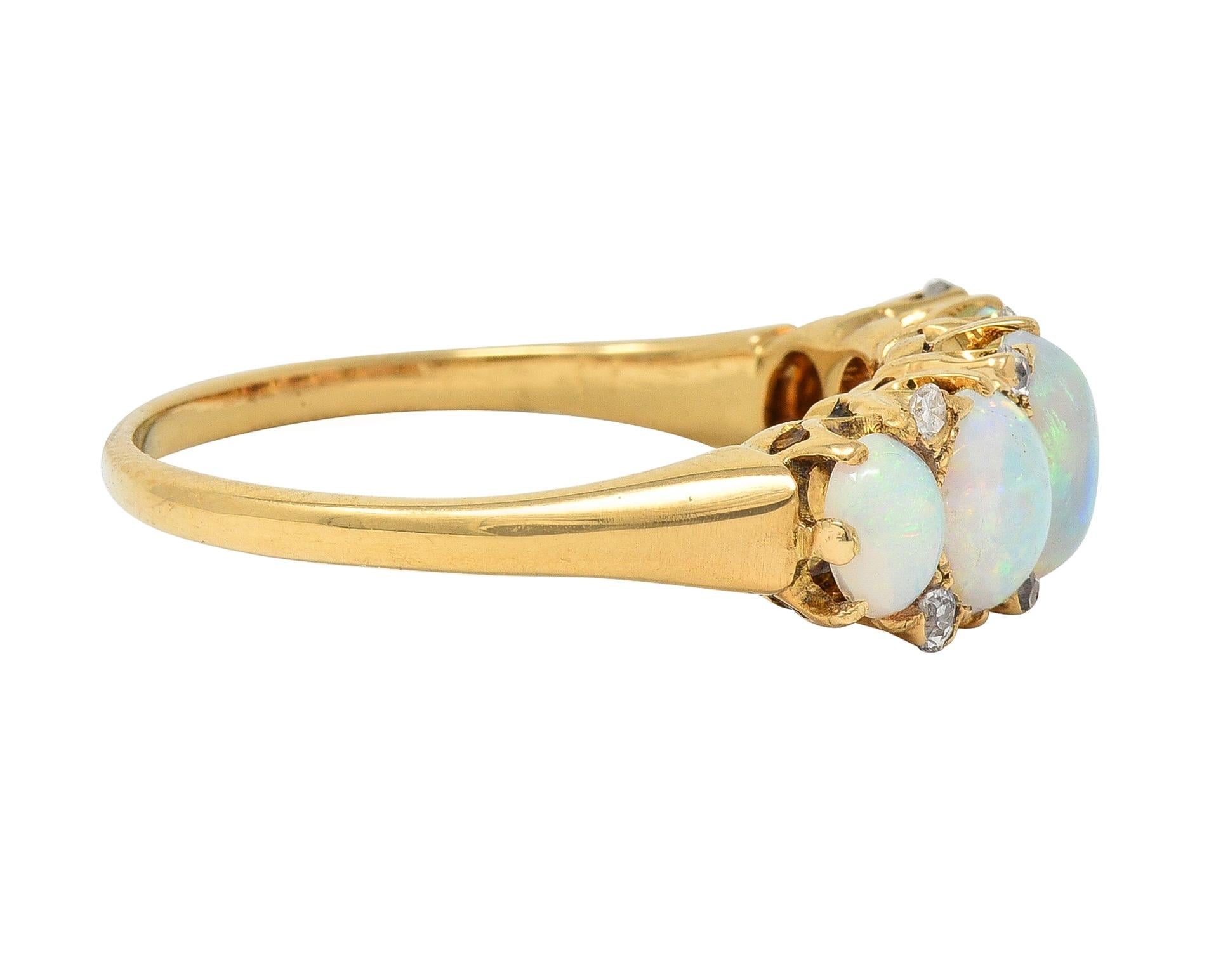 Victorian Opal Diamond 18 Karat Yellow Gold Antique Five Stone Band Ring